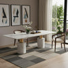 180" White and Gold Marble and Steel Double Pedestal Base Dining Table