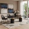 180" Black and Gold Marble and Steel Double Pedestal Base Dining Table