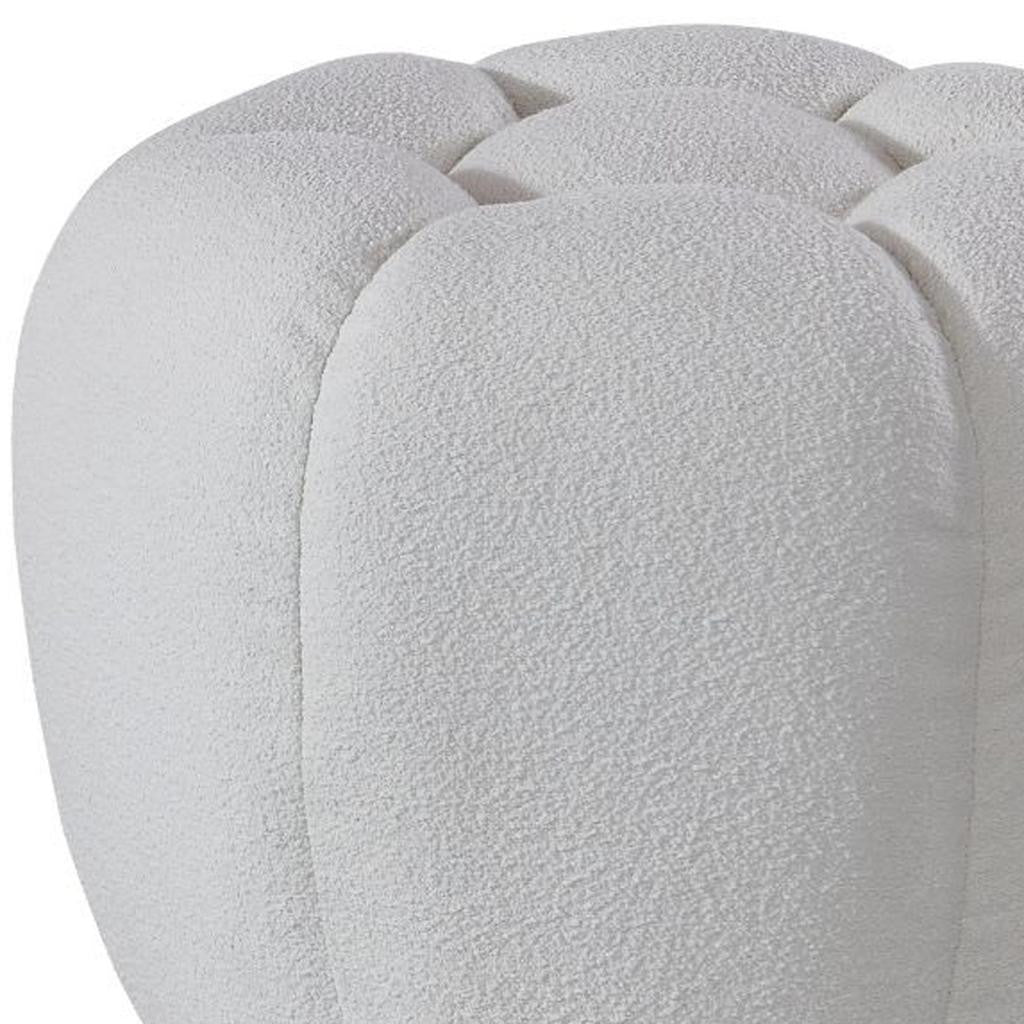 19" White Tufted Boucle Round Ottoman