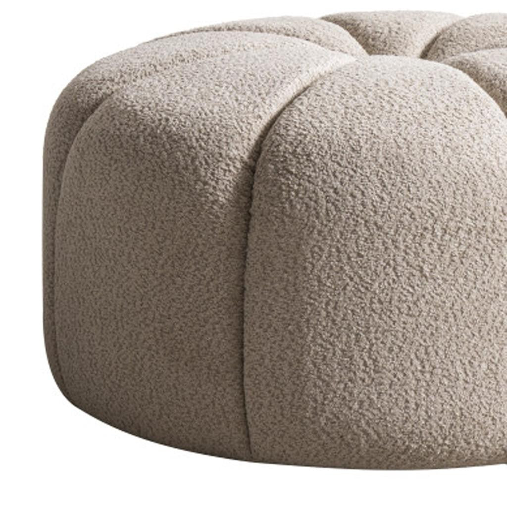 32" Taupe Tufted Boucle Tufted Round Ottoman