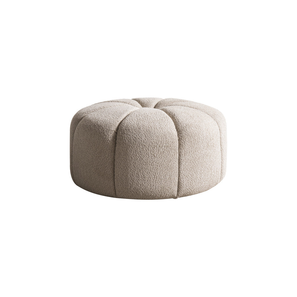 32" Taupe Tufted Boucle Tufted Round Ottoman