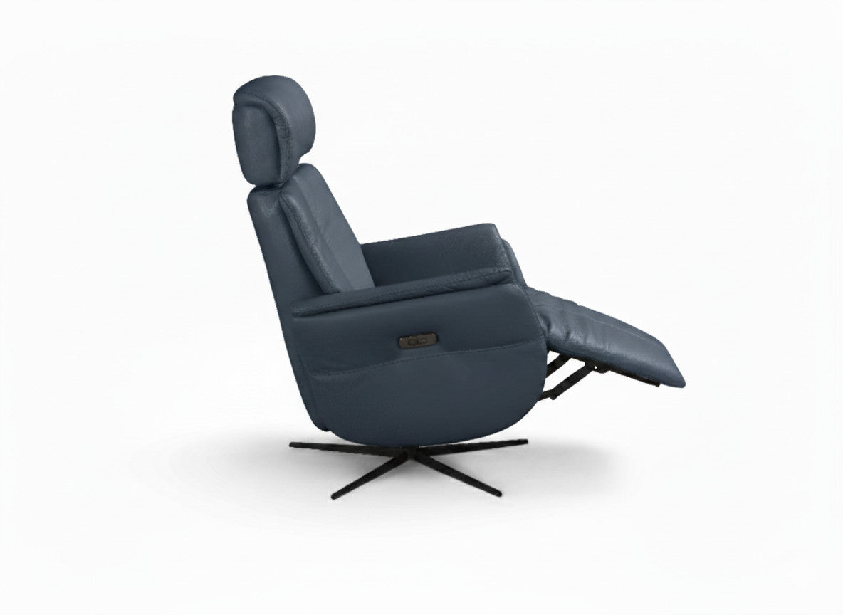 28" Blue Genuine Leather Power Swivel Recliner