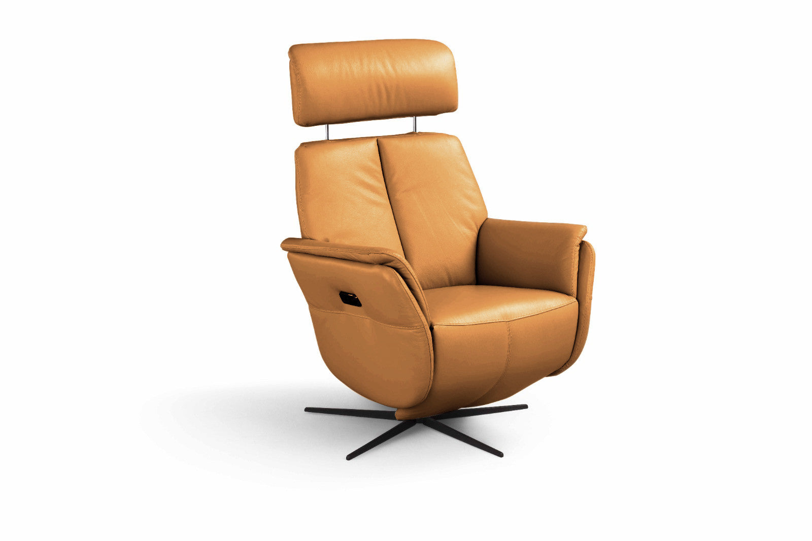 28" Camel Genuine Leather Power Swivel Recliner