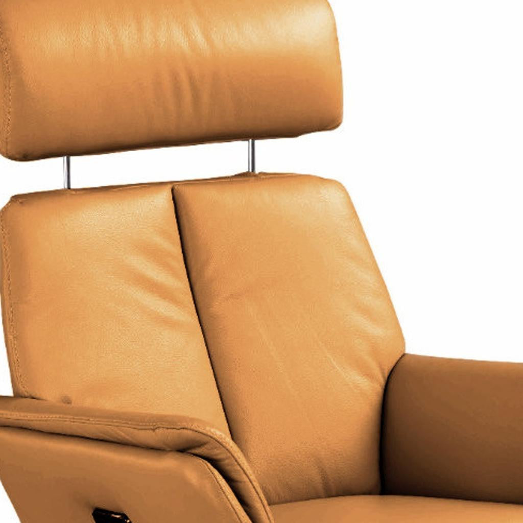 28" Camel Genuine Leather Power Swivel Recliner
