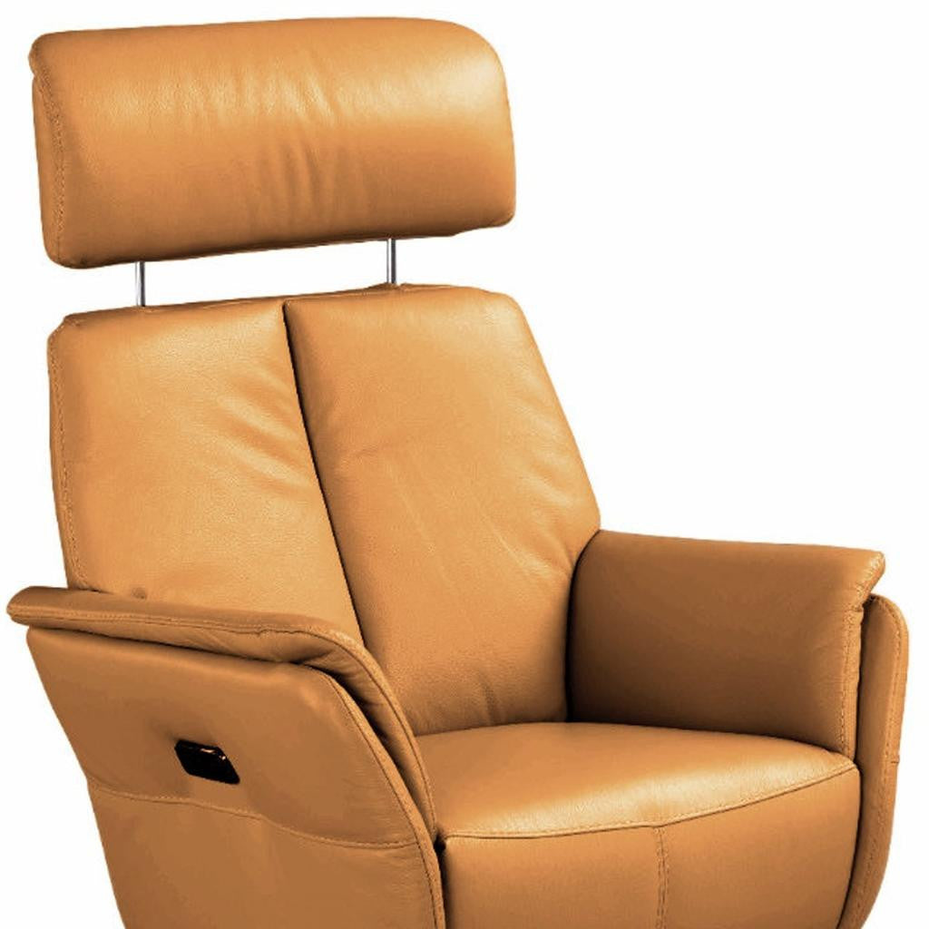 28" Camel Genuine Leather Power Swivel Recliner
