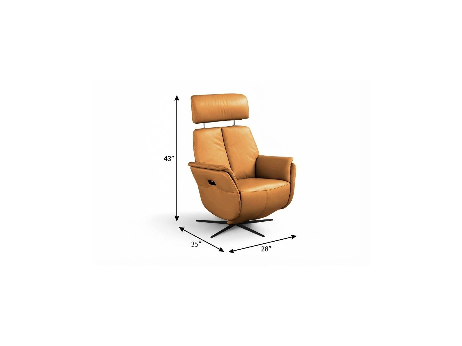 28" Camel Genuine Leather Power Swivel Recliner