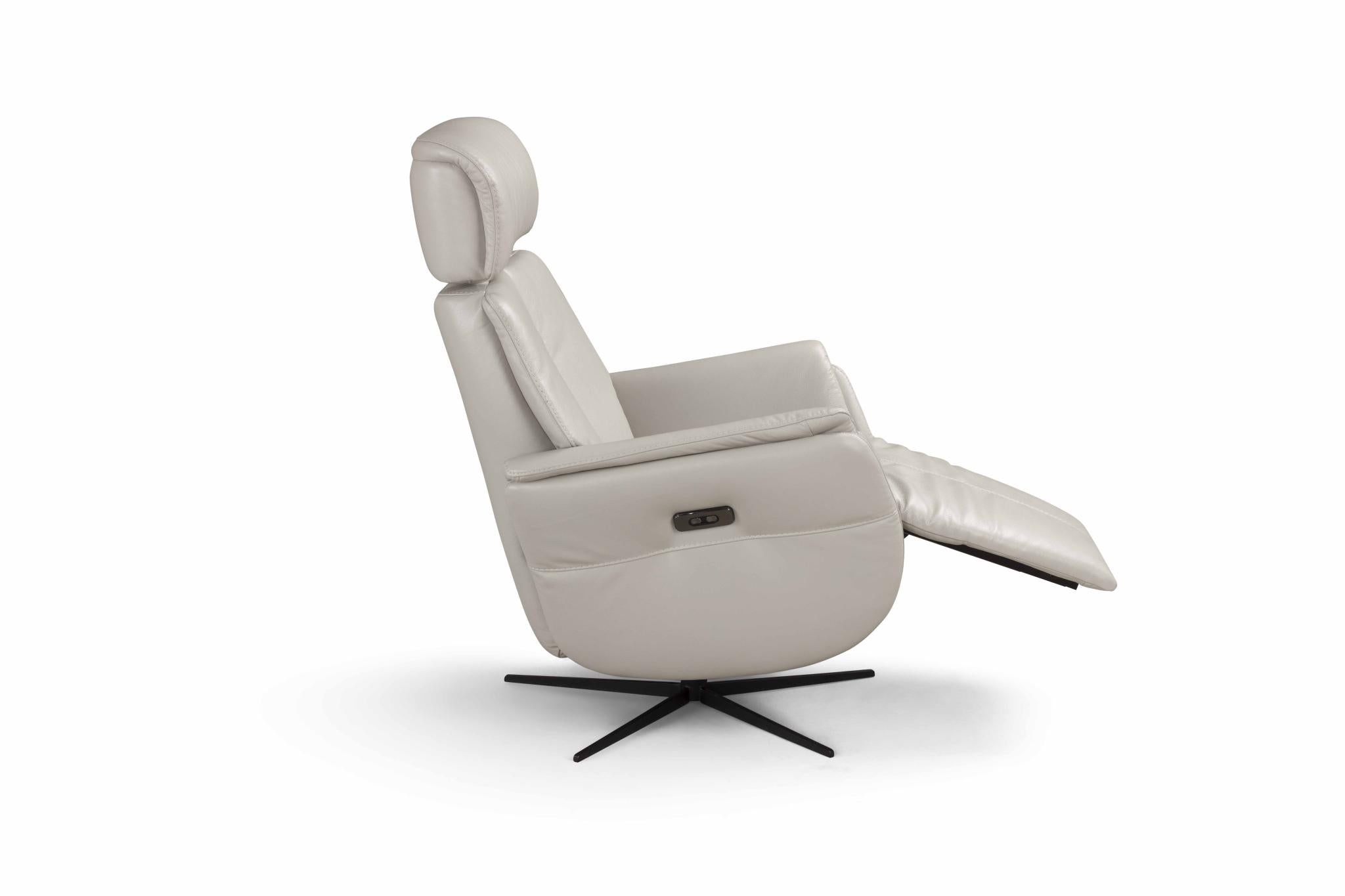 28" Light Gray Genuine Leather Power Swivel Recliner