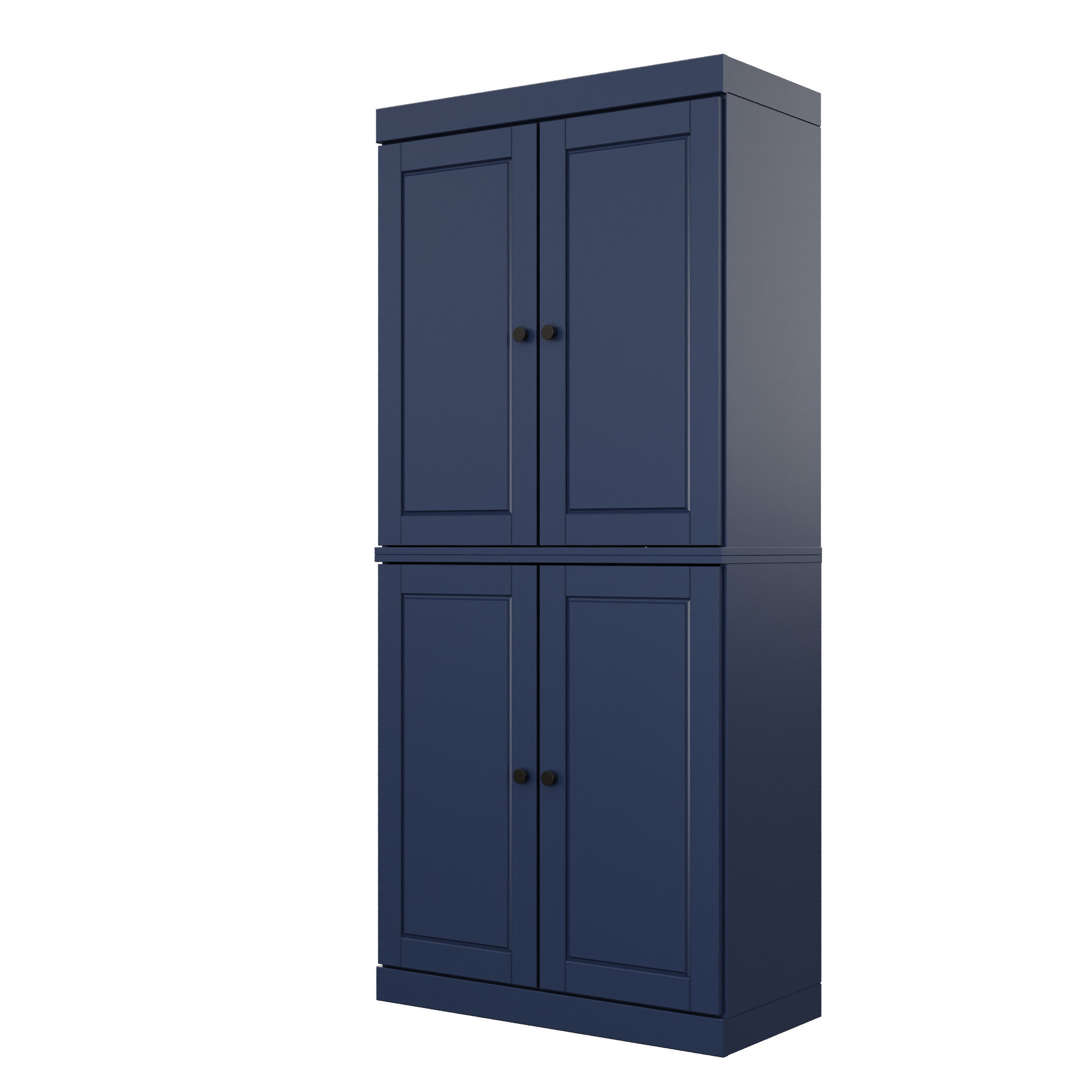72" Navy Blue Solid Wood Four Door Pantry Or Storage Closet