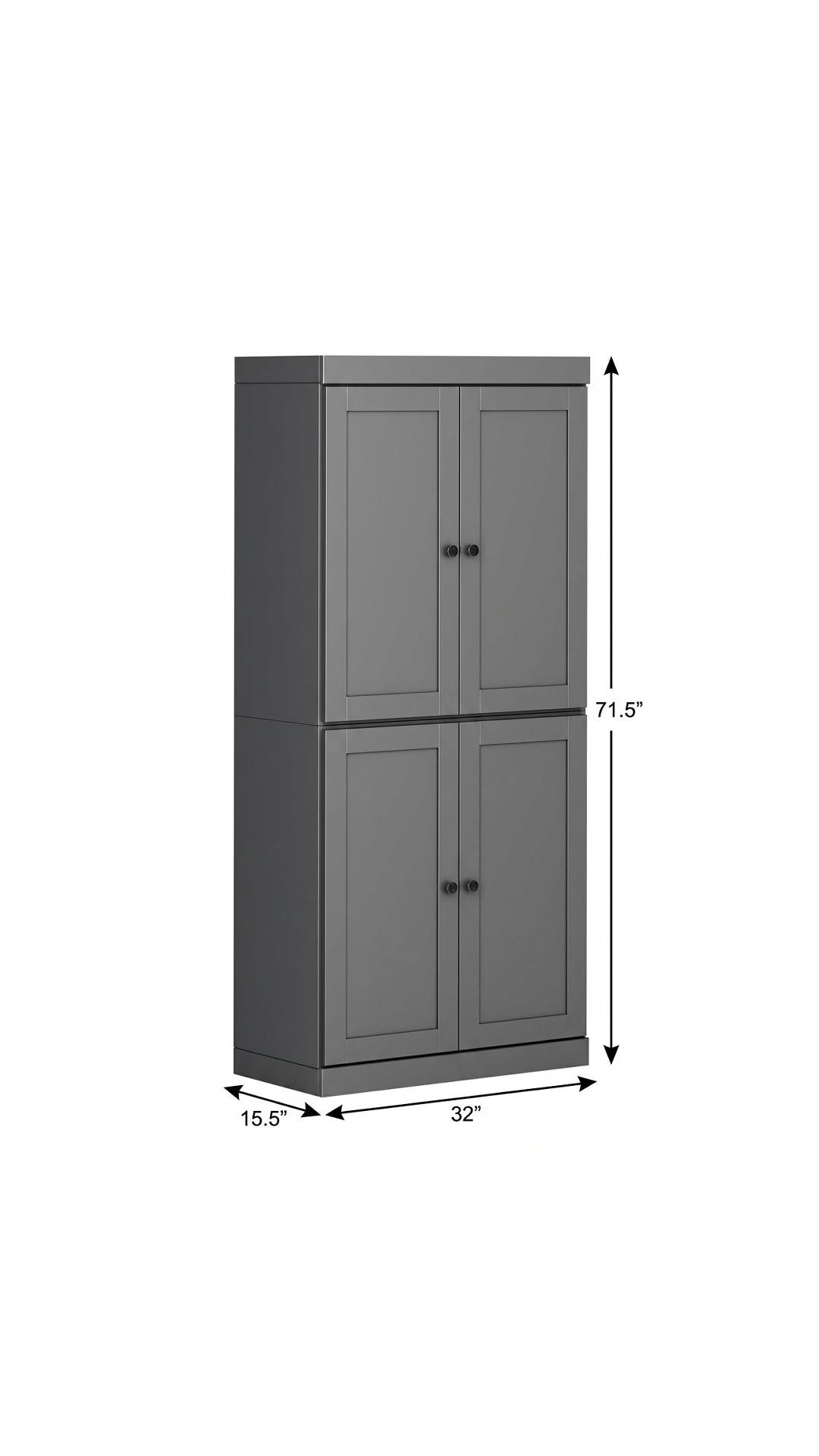 72" Gray Solid Wood Four Door Pantry Or Storage Closet