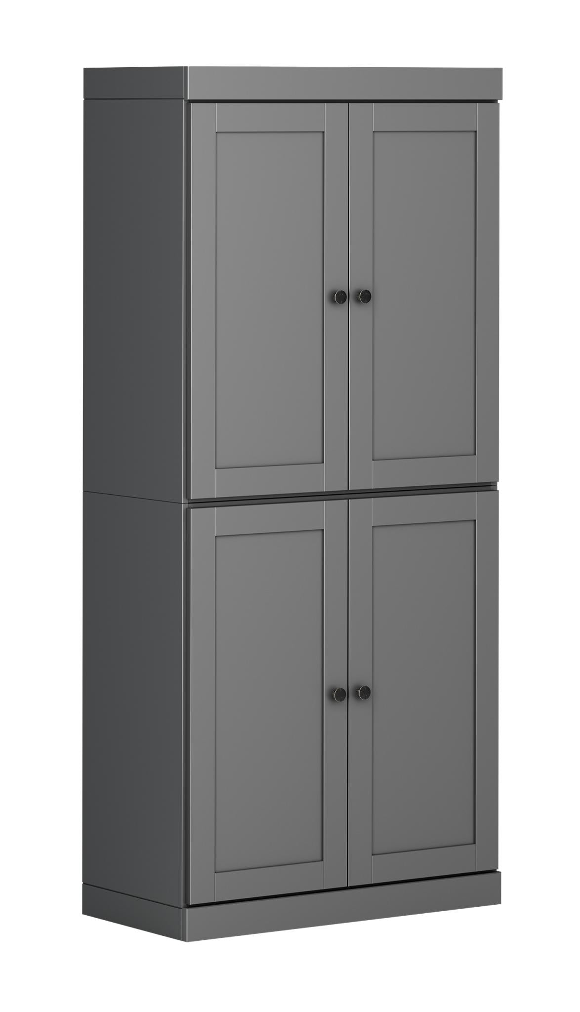 72" Gray Solid Wood Four Door Pantry Or Storage Closet