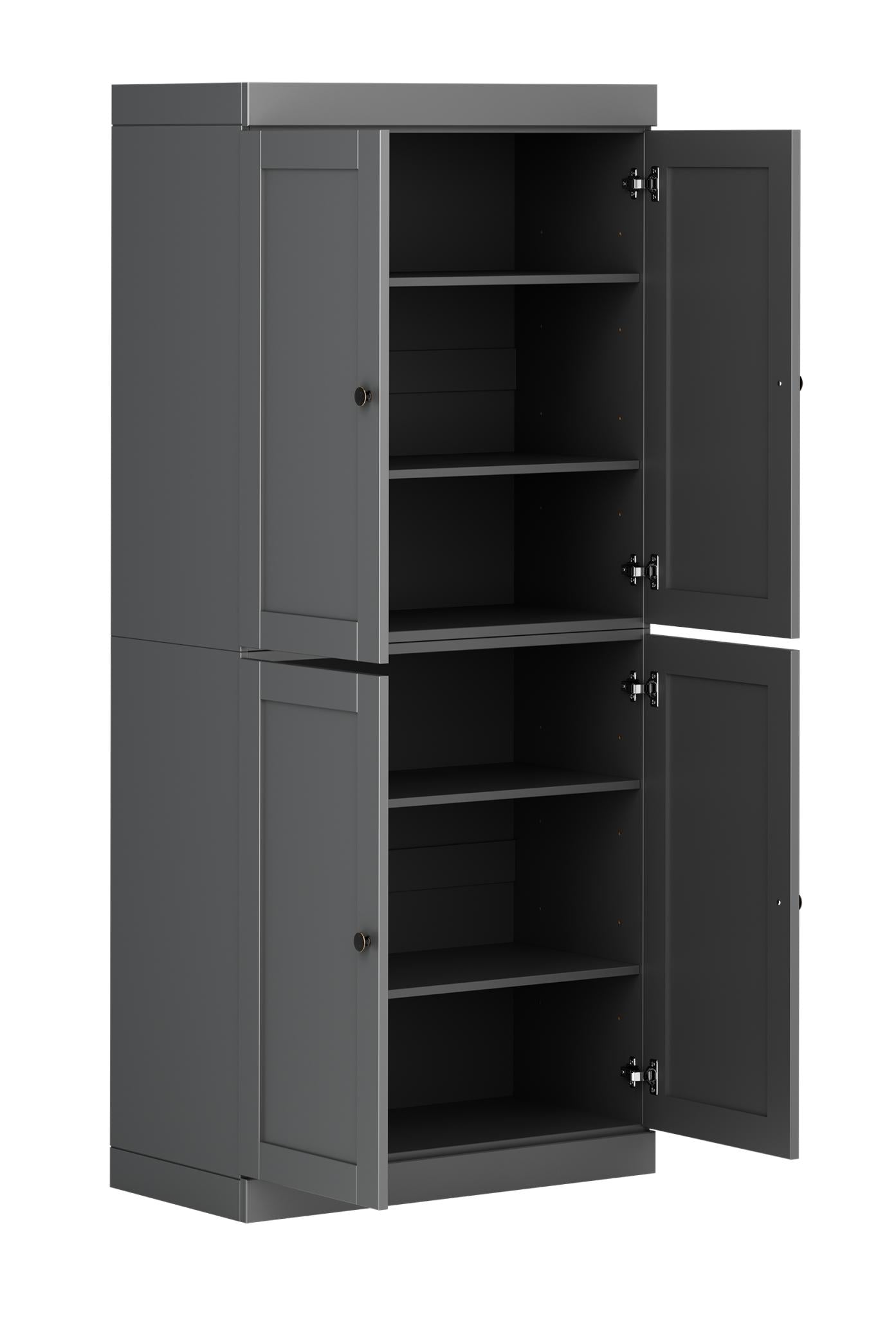 72" Gray Solid Wood Four Door Pantry Or Storage Closet