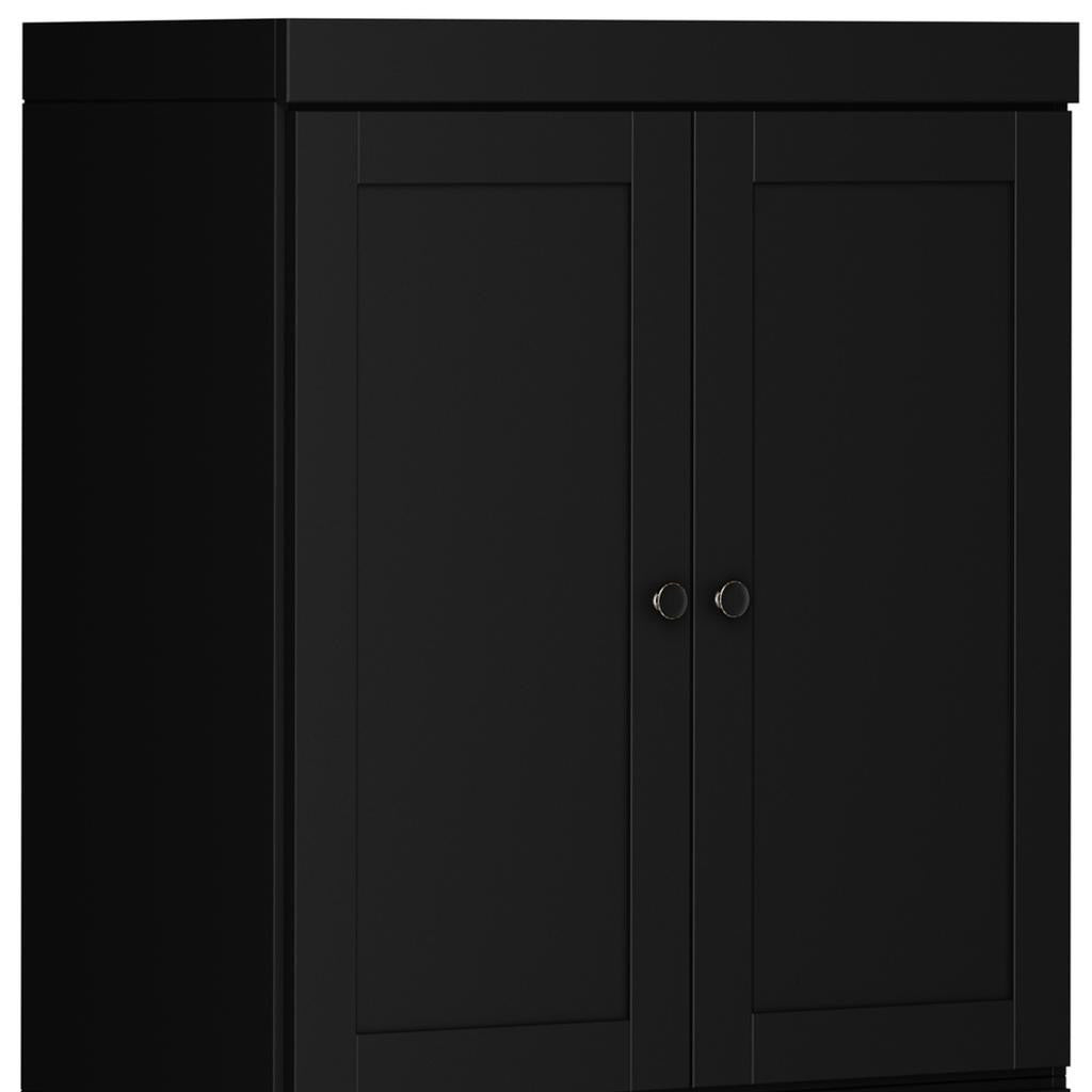 72" Black Solid Wood Four Door Pantry Or Storage Closet