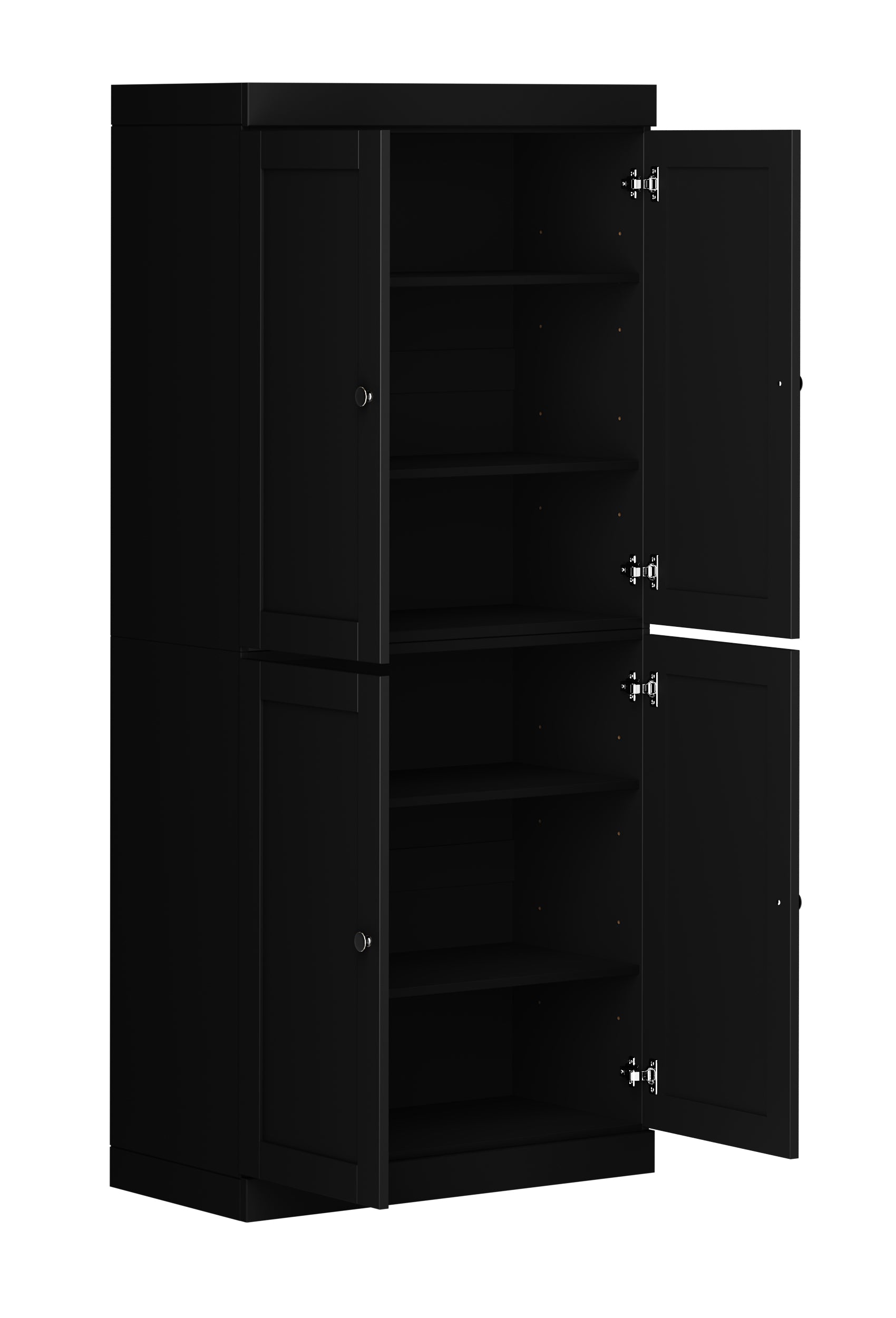 72" Black Solid Wood Four Door Pantry Or Storage Closet
