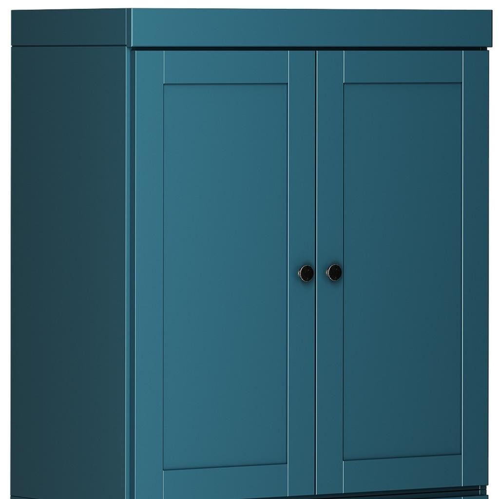72" Teal Blue Solid Wood Four Door Pantry Or Storage Closet