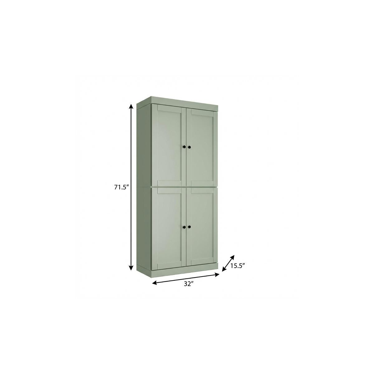 72" Sage Solid Wood Four Door Pantry Or Storage Closet