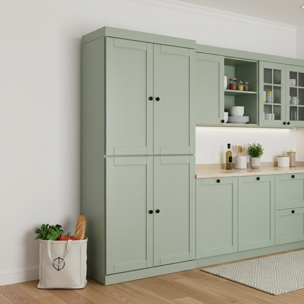 72" Sage Solid Wood Four Door Pantry Or Storage Closet