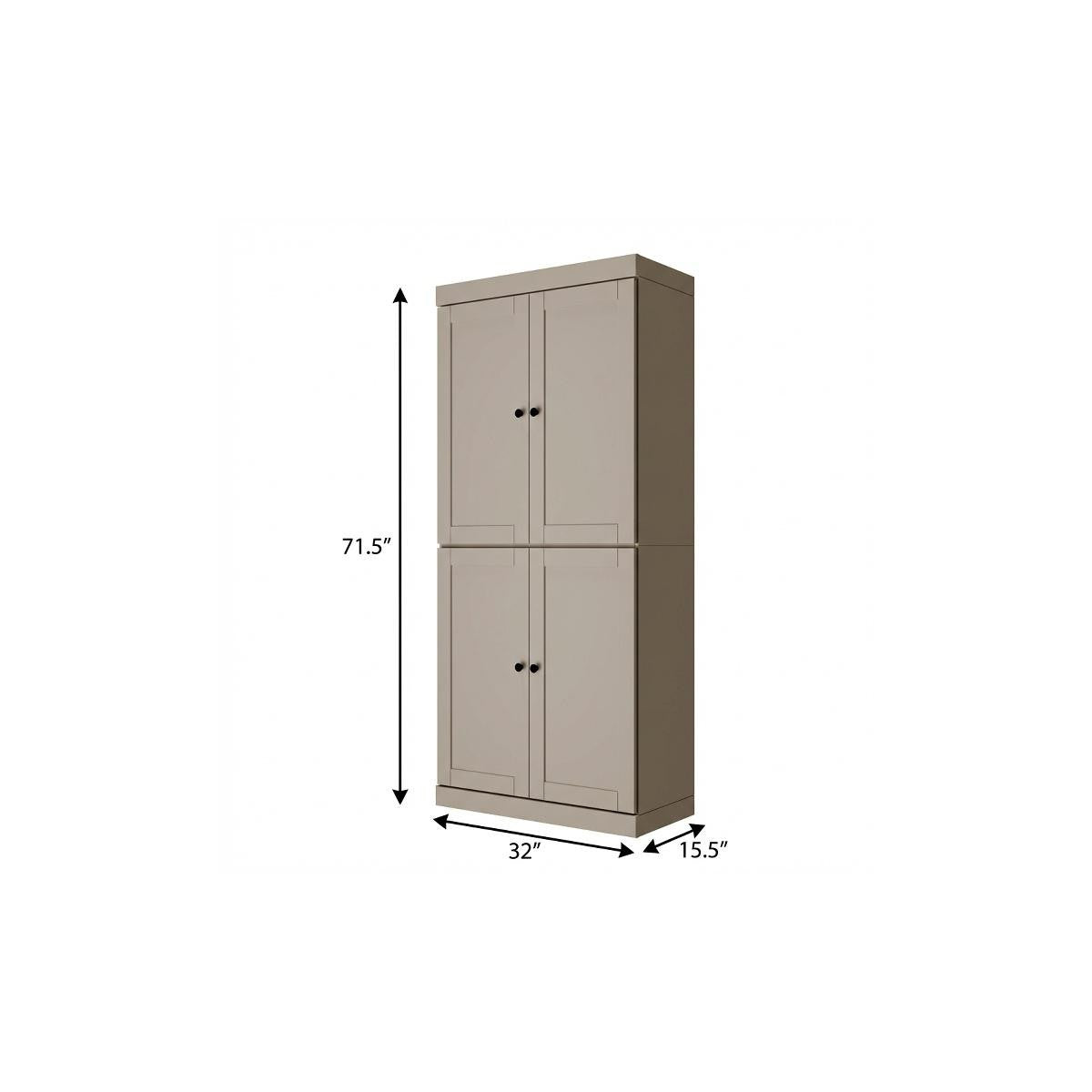 72" Beige Solid Wood Four Door Pantry Or Storage Closet