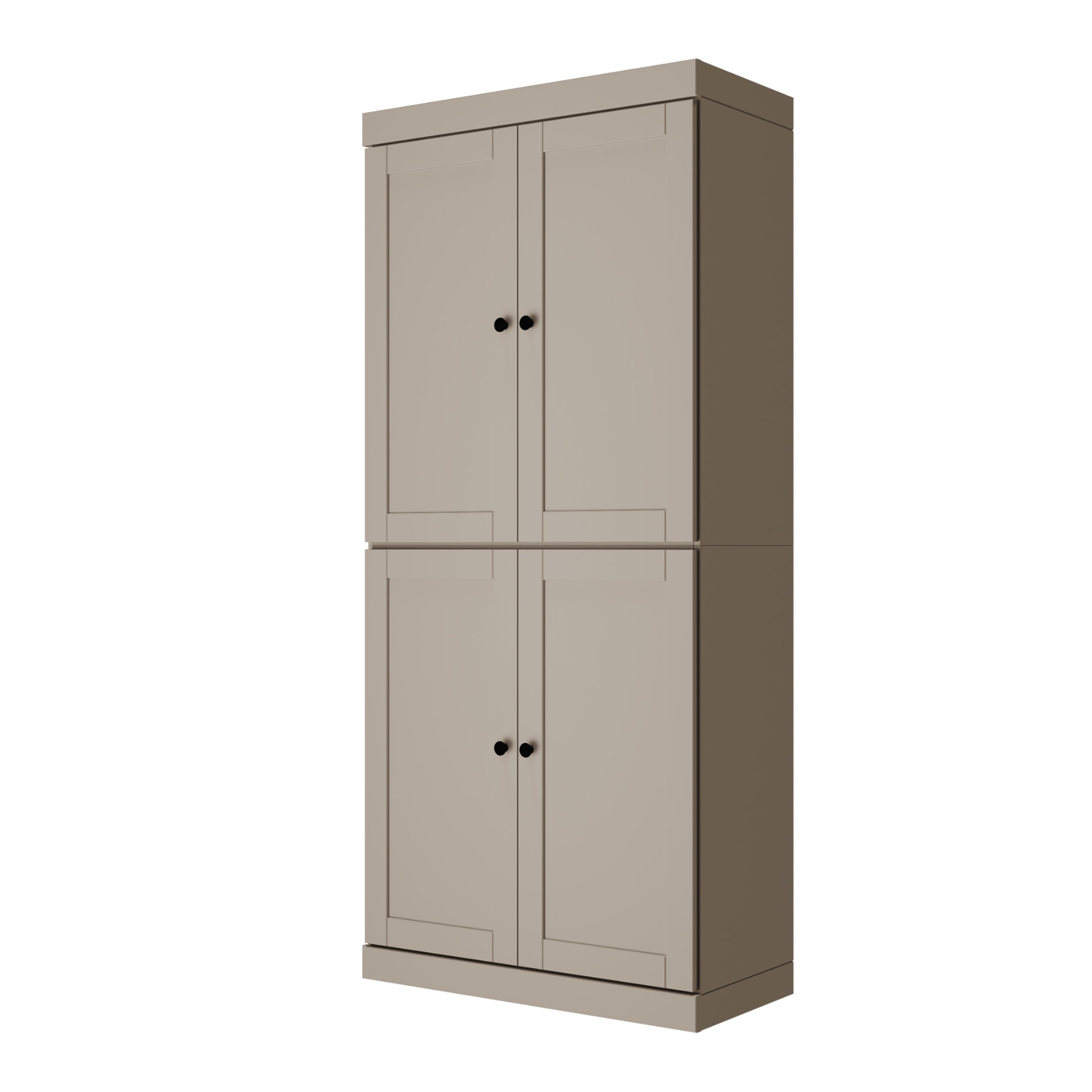 72" Beige Solid Wood Four Door Pantry Or Storage Closet