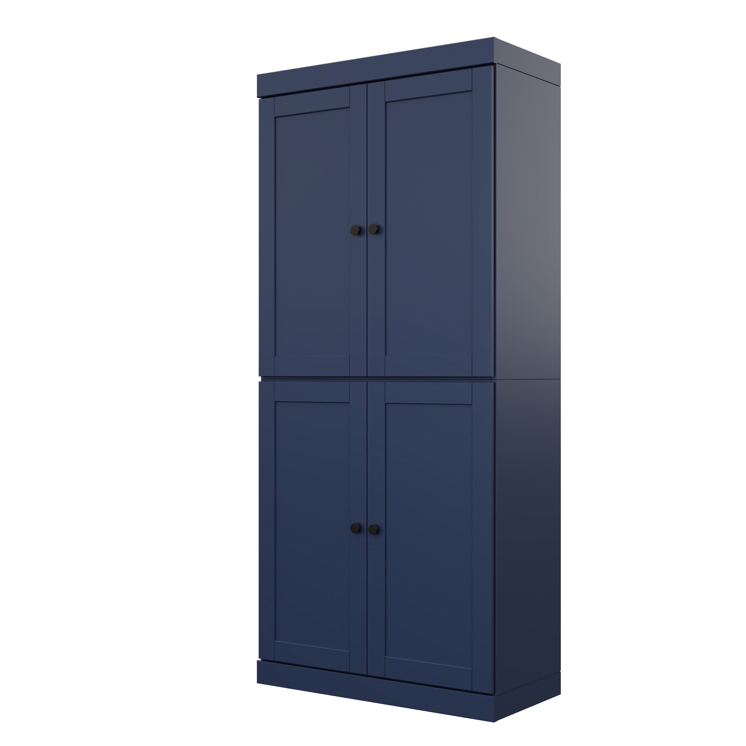 72" Navy Blue Solid Wood Four Door Pantry Or Storage Closet