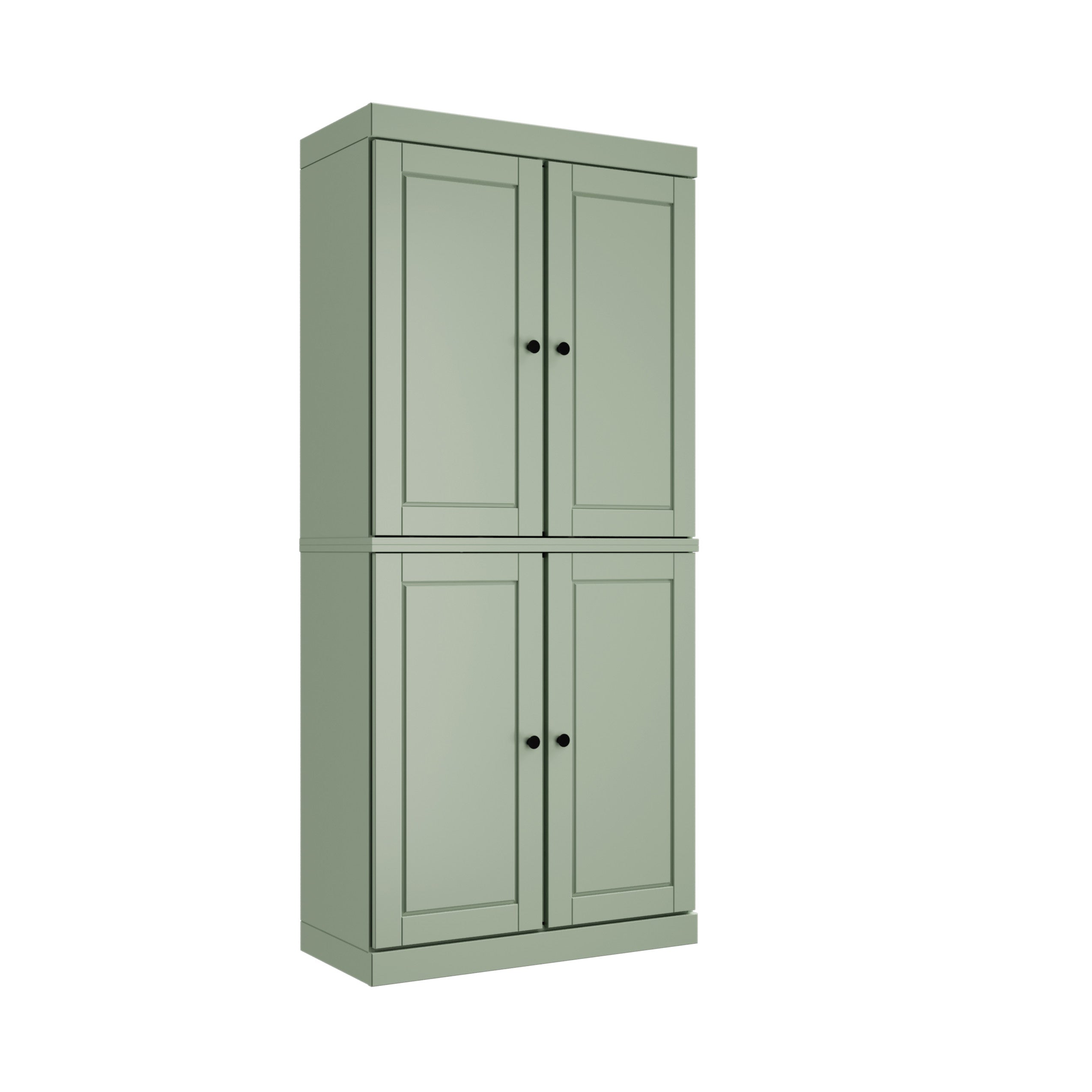 72" Sage Solid Wood Four Door Two Drawer Pantry Or Storage Closet