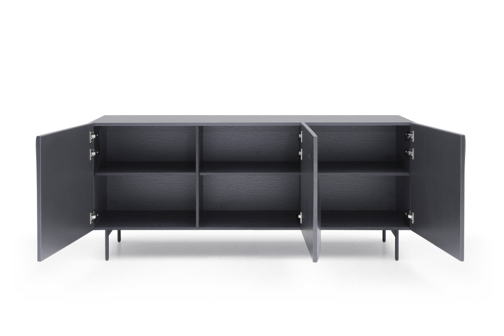 71" Dark Gray Wood Carved Abstract Sideboard With Three Doors