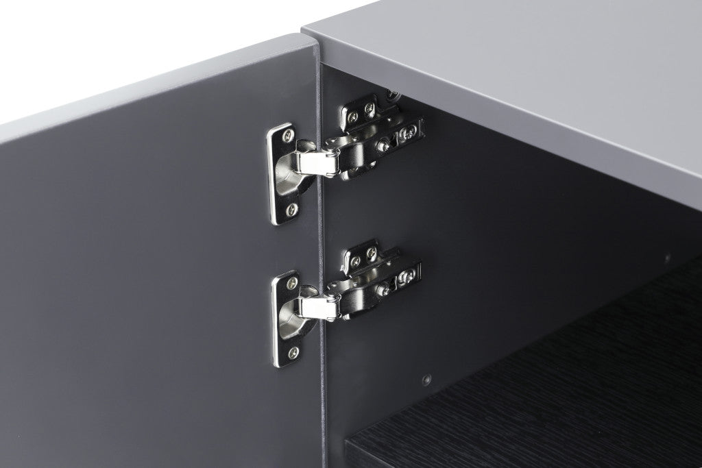 71" Dark Gray Wood Carved Abstract Sideboard With Three Doors