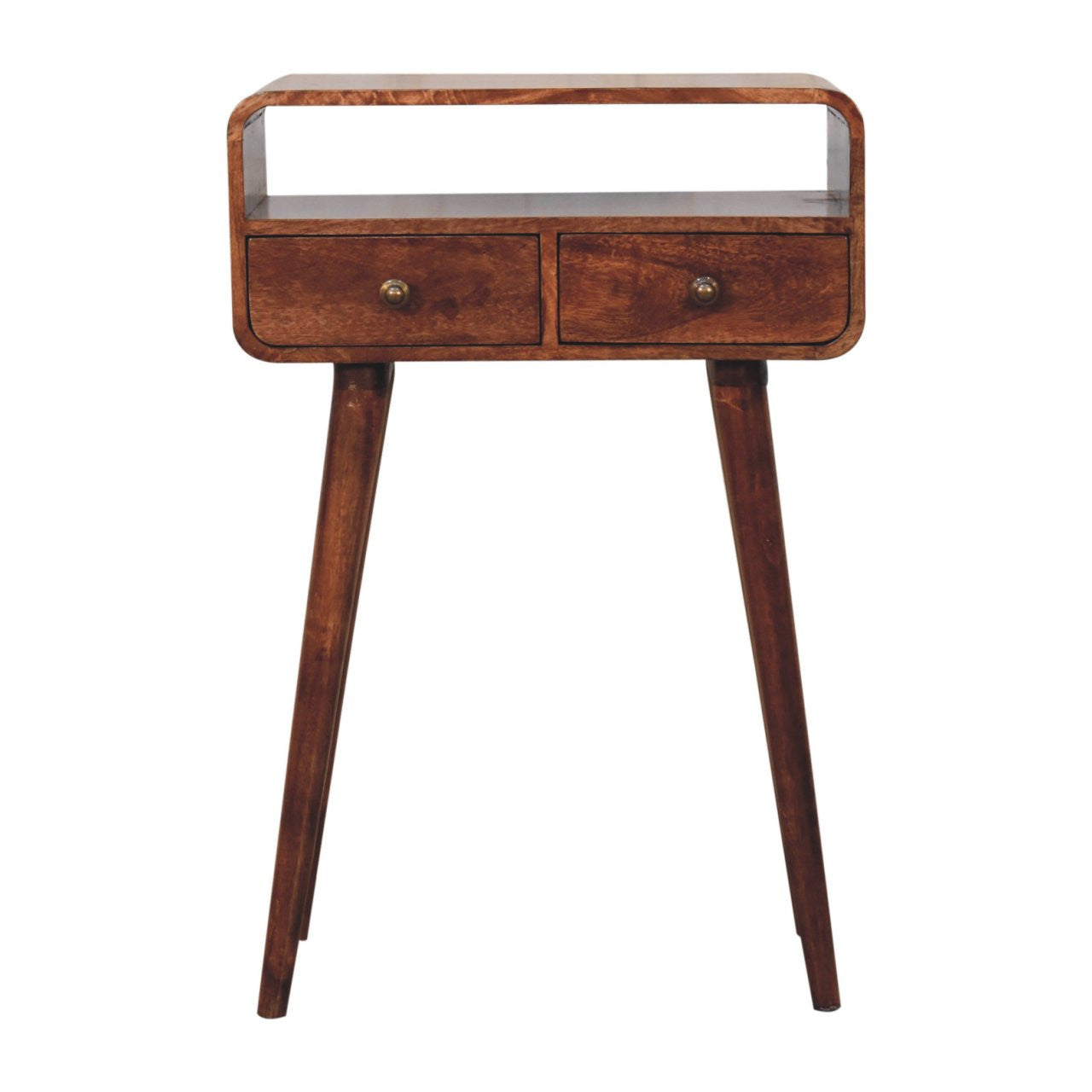 24" Brown Solid Wood Console Table With Shelf And Two Drawers