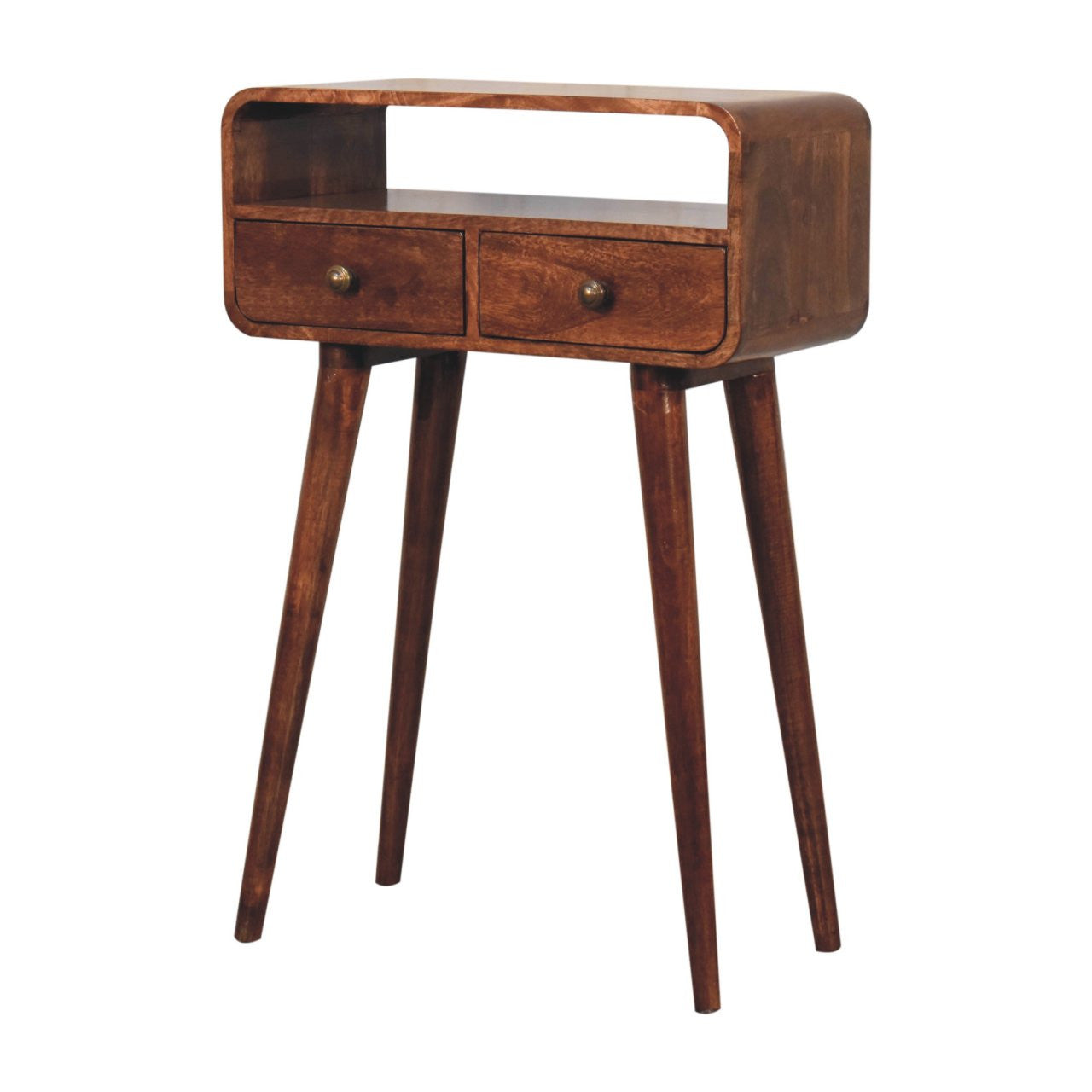 24" Brown Solid Wood Console Table With Shelf And Two Drawers