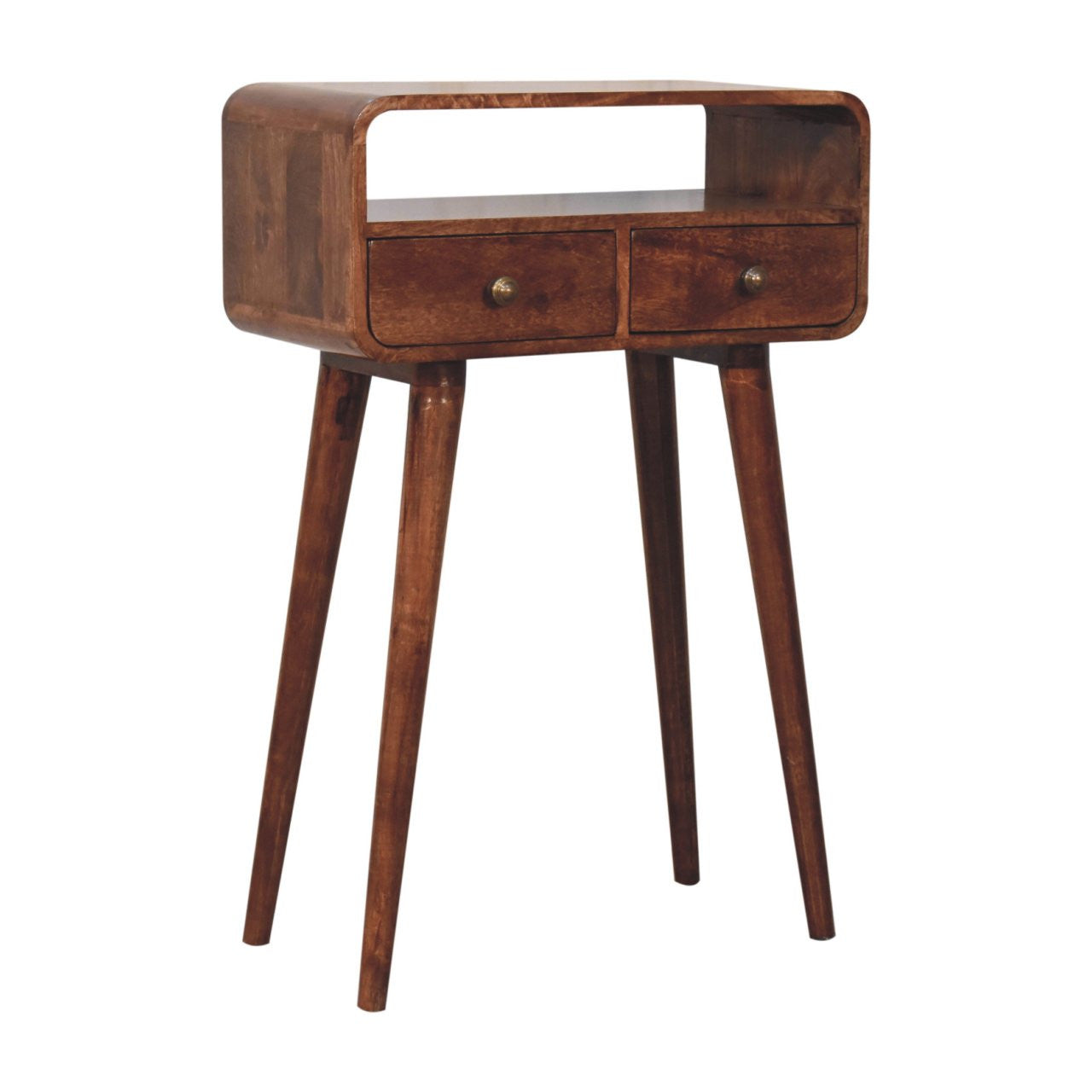24" Brown Solid Wood Console Table With Shelf And Two Drawers