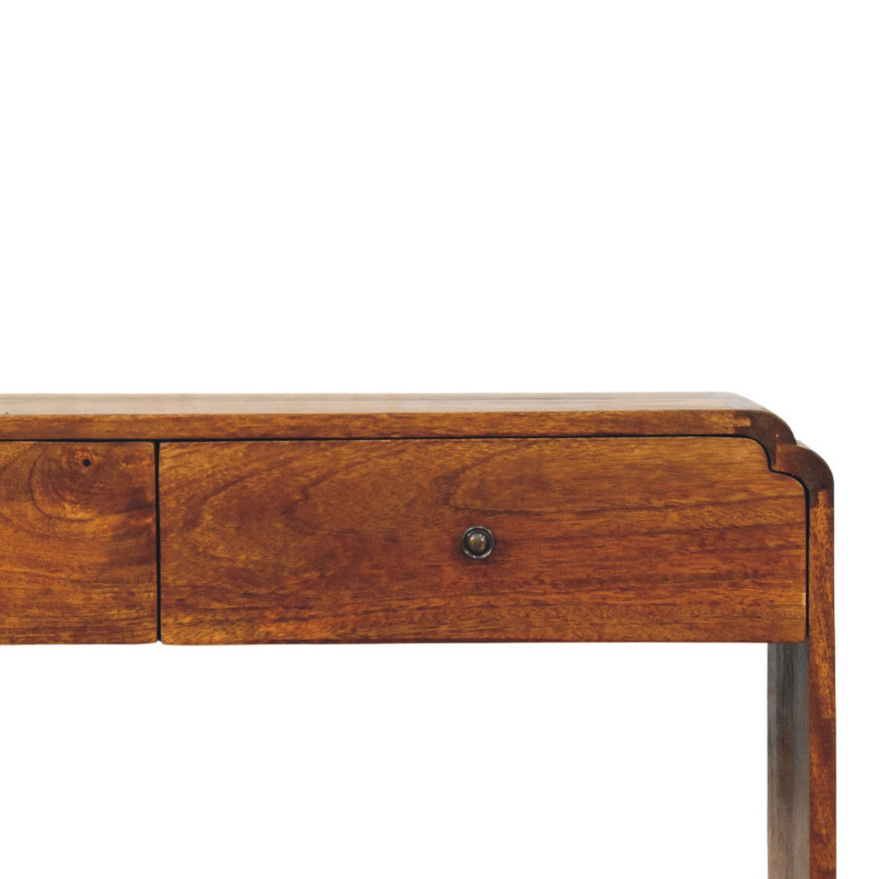 35" Chestnut Solid Wood Frame Console Table With Two Shelves And Two Drawers
