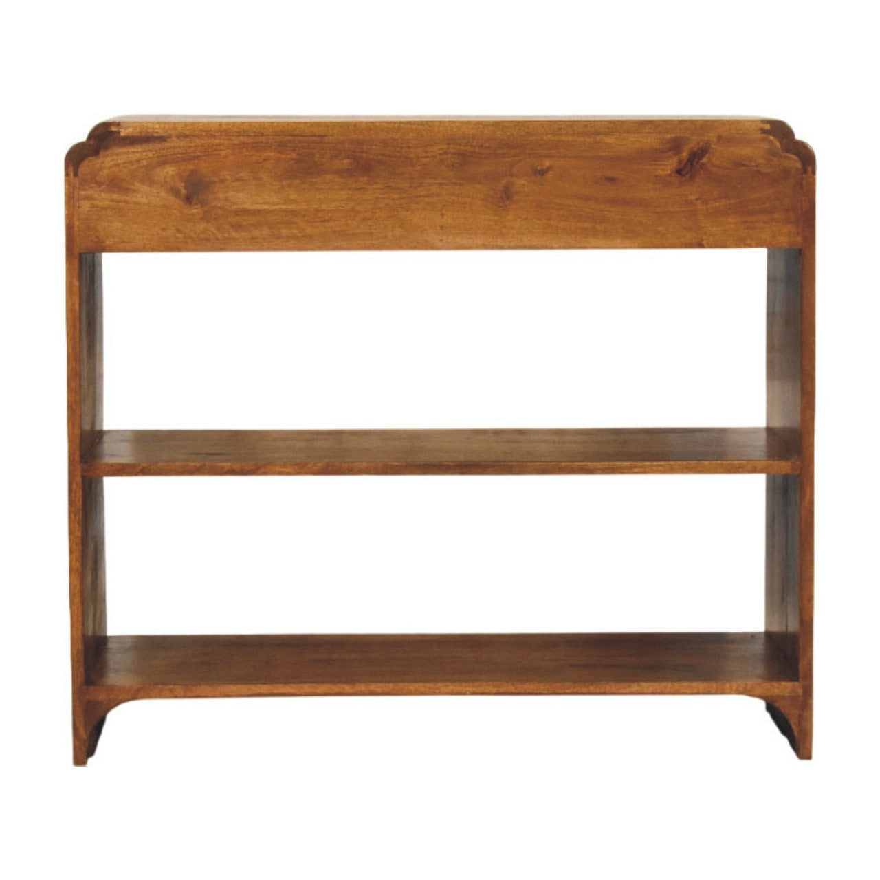 35" Chestnut Solid Wood Frame Console Table With Two Shelves And Two Drawers