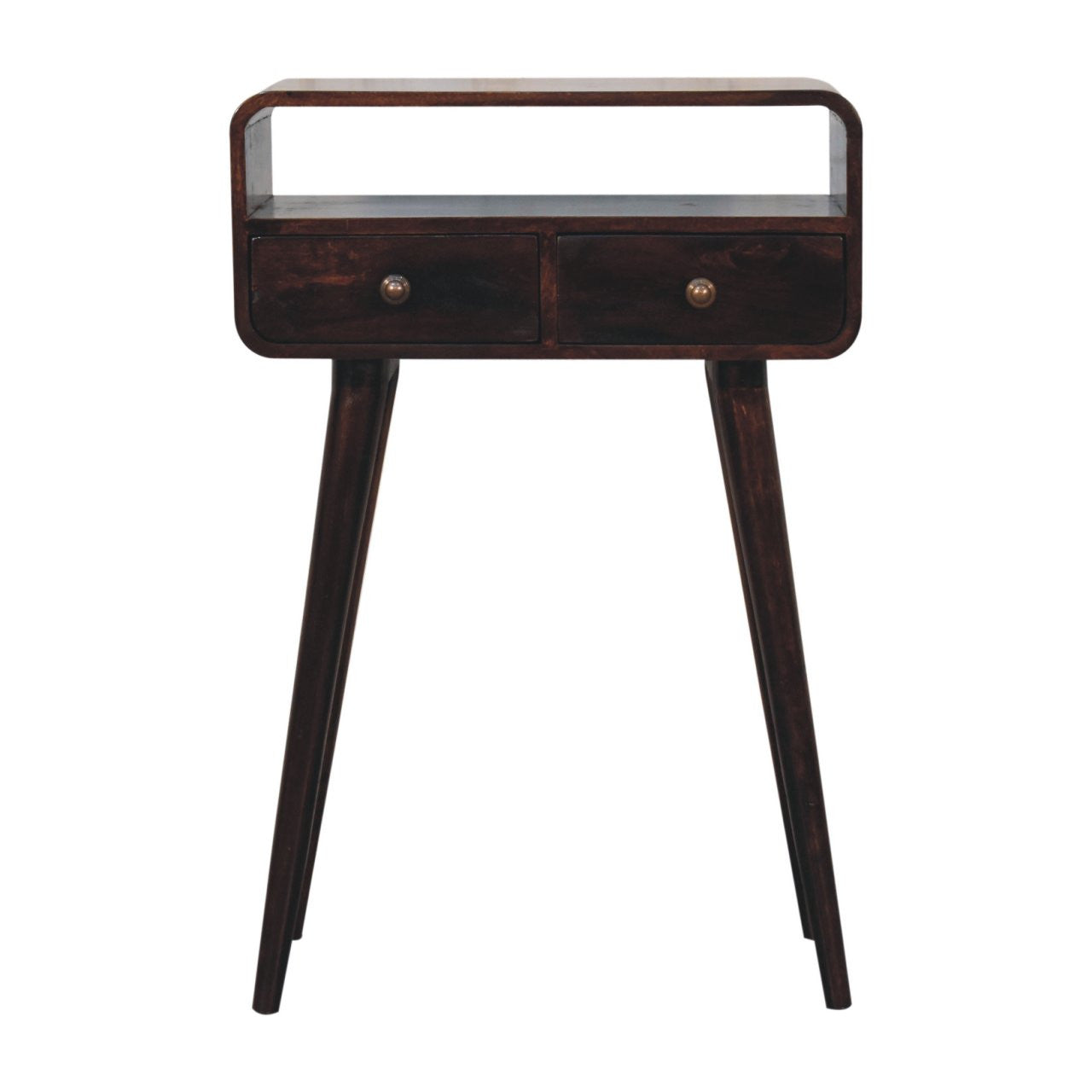 24" Walnut Solid Wood Console Table With Shelf And Two Drawers