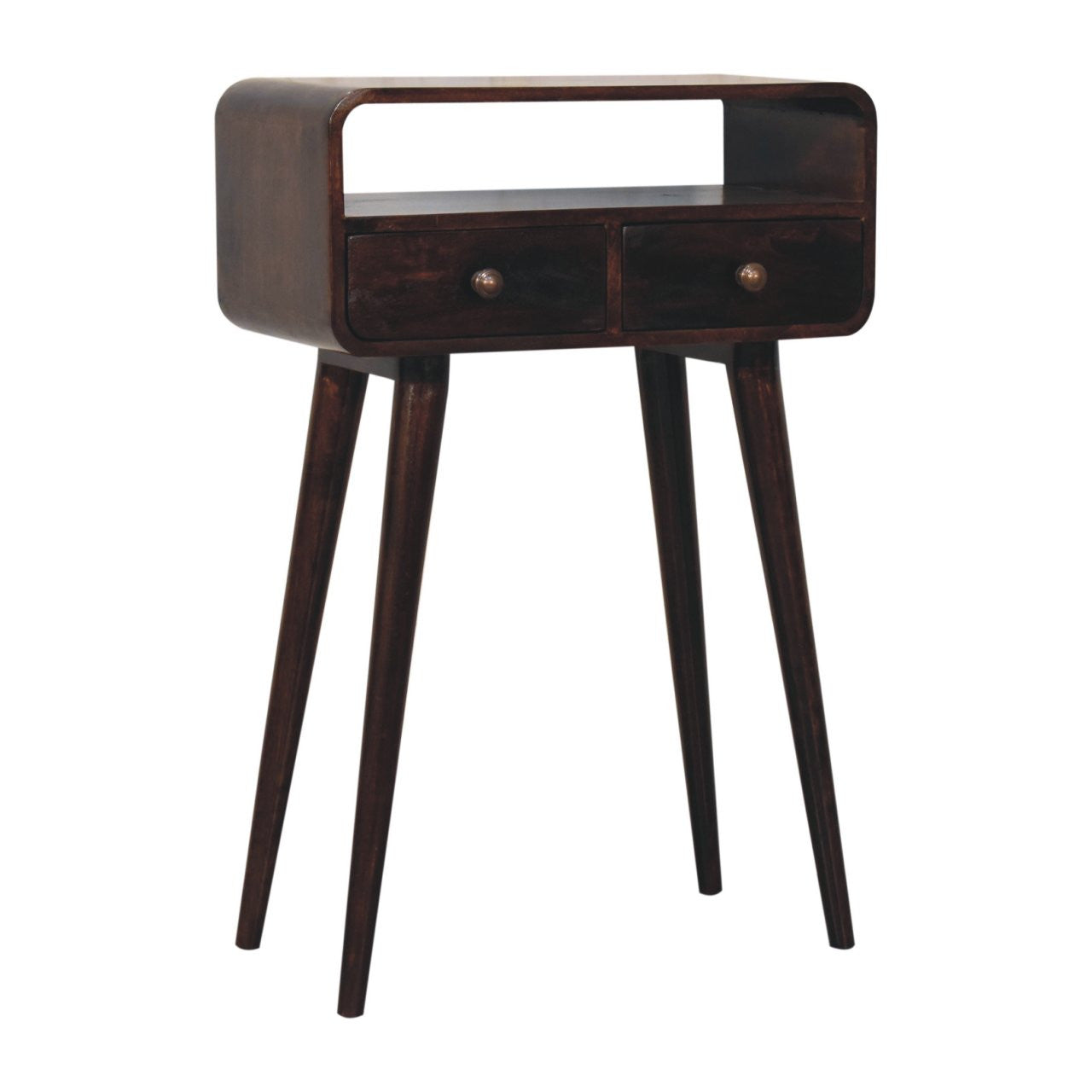 24" Walnut Solid Wood Console Table With Shelf And Two Drawers