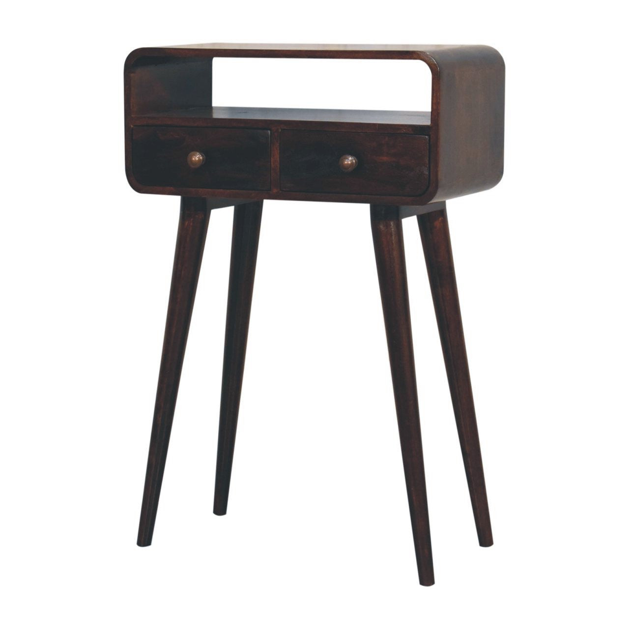 24" Walnut Solid Wood Console Table With Shelf And Two Drawers