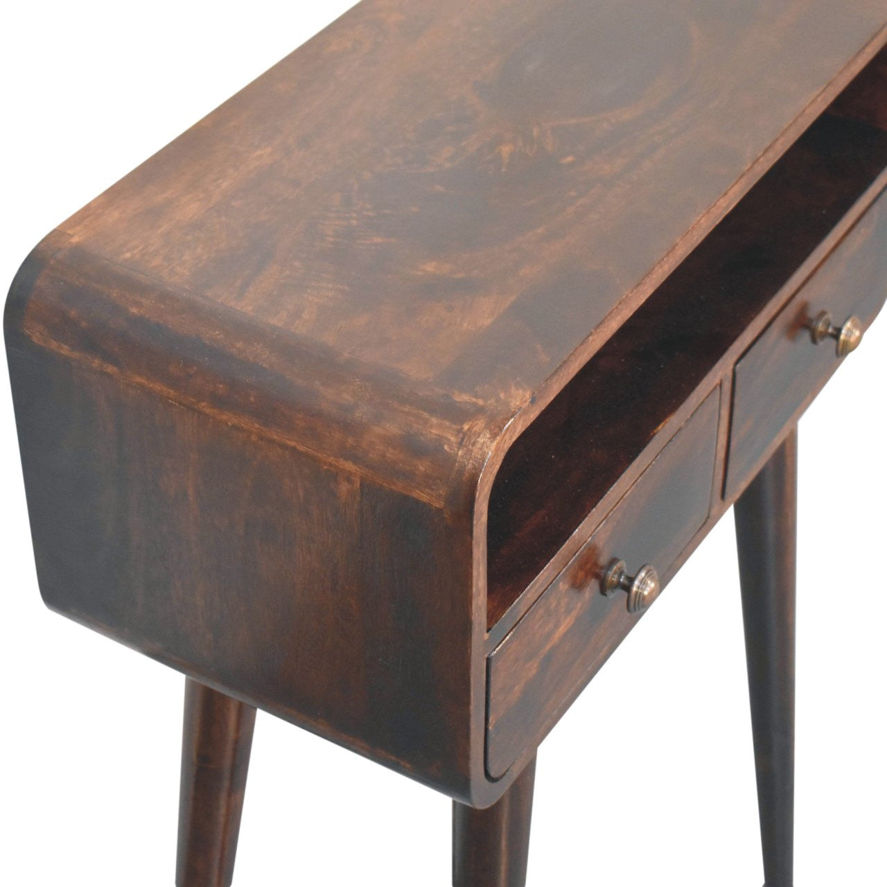 24" Walnut Solid Wood Console Table With Shelf And Two Drawers