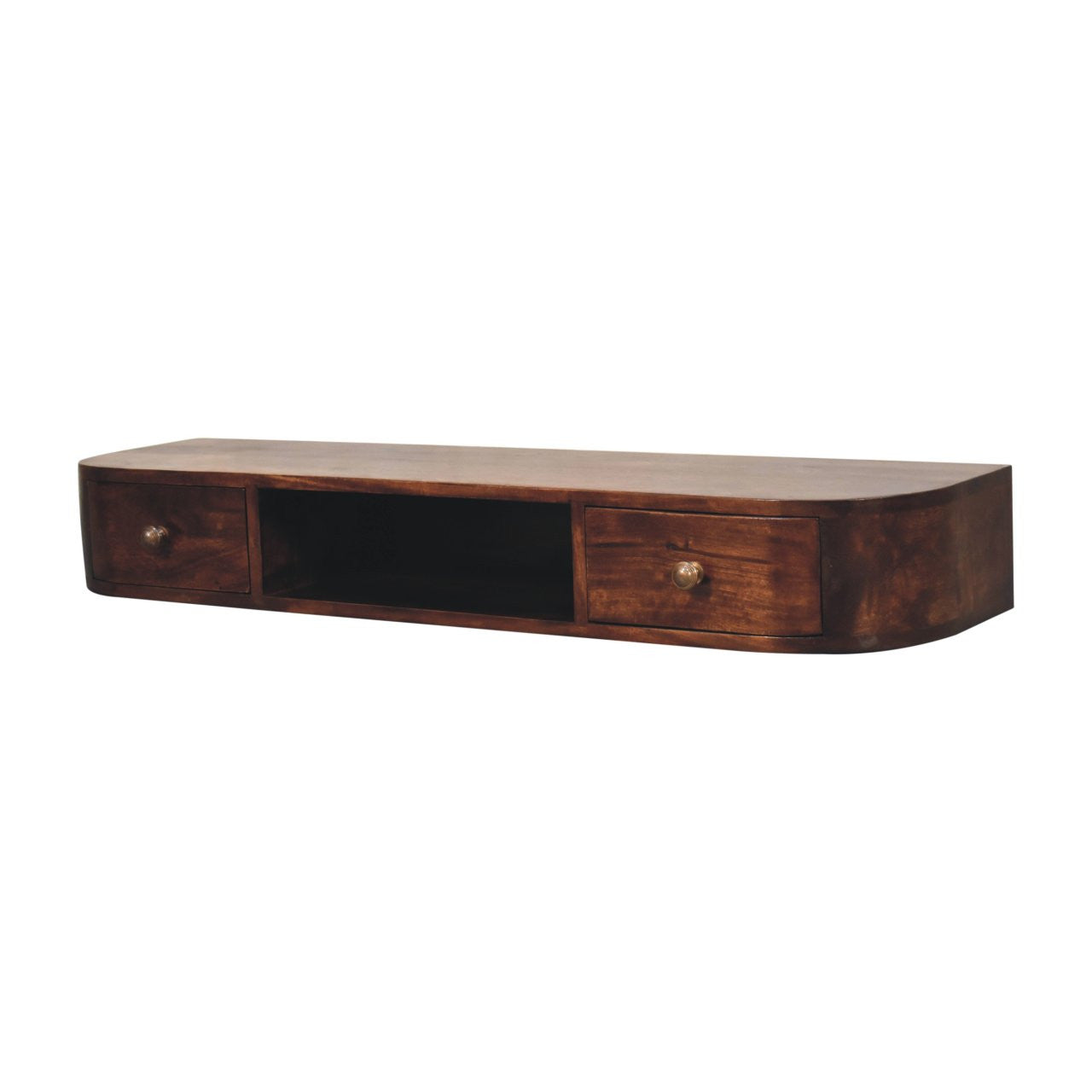 43" Chestnut Solid Wood Floating Console Table With Shelf And Two Drawers
