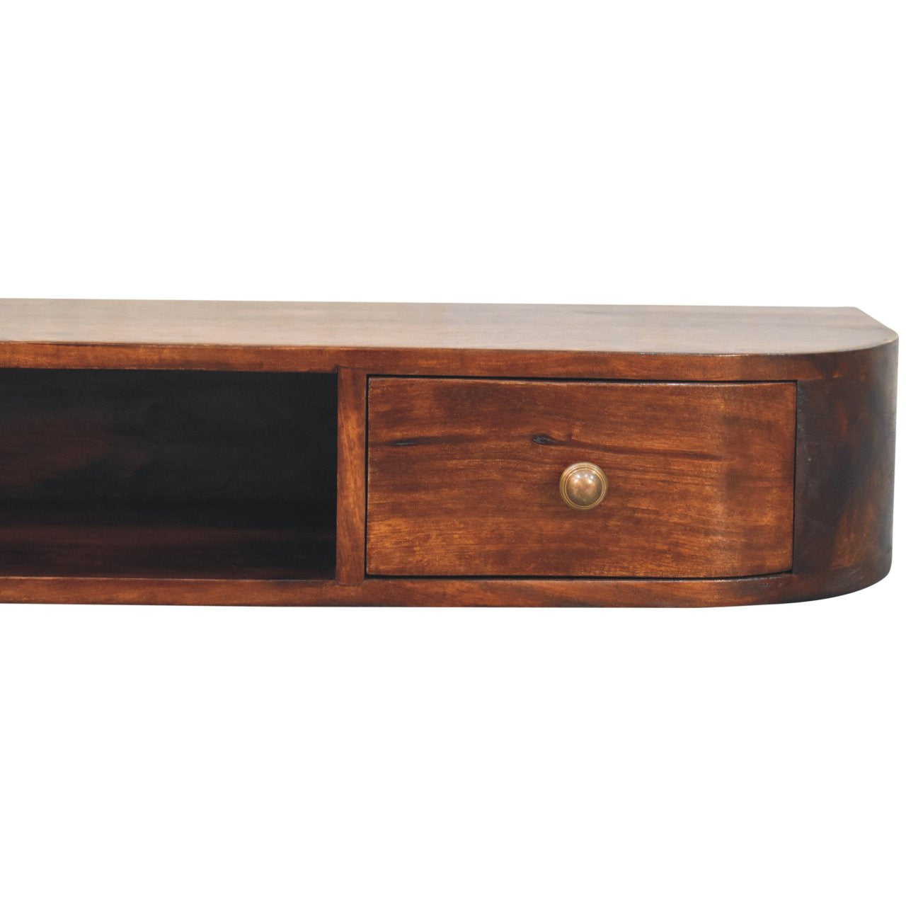 43" Chestnut Solid Wood Floating Console Table With Shelf And Two Drawers