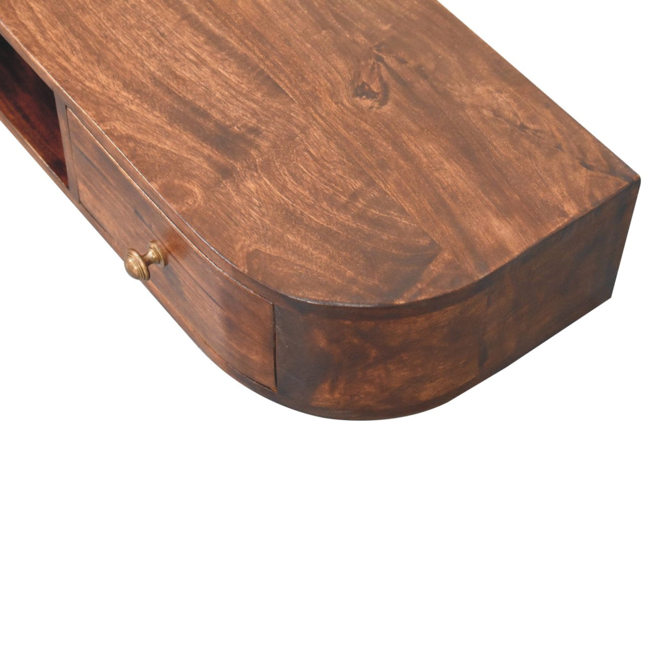 43" Chestnut Solid Wood Floating Console Table With Shelf And Two Drawers