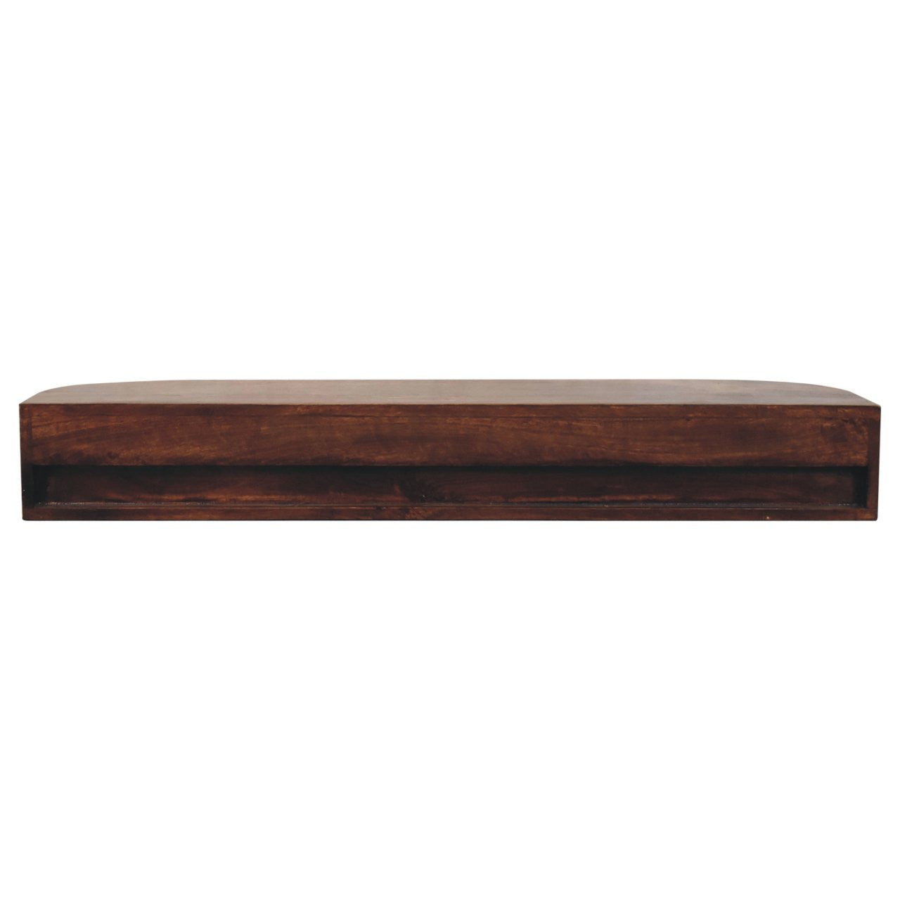 43" Chestnut Solid Wood Floating Console Table With Shelf And Two Drawers