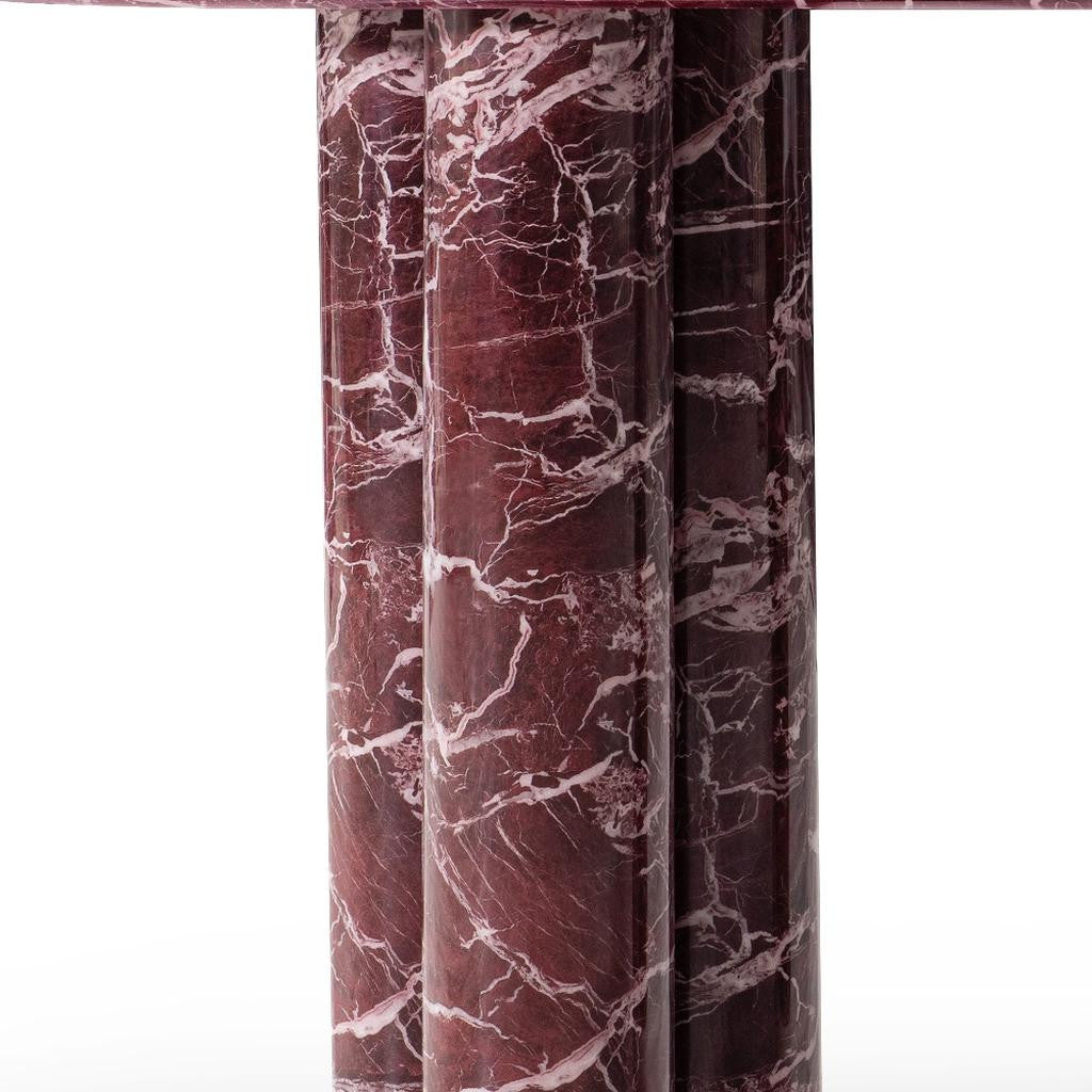 60" Red Genuine Marble Oval Double Pedestal Console Table