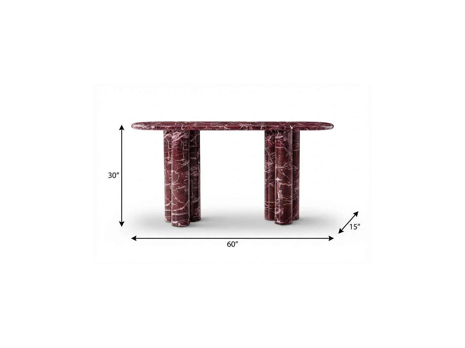 60" Red Genuine Marble Oval Double Pedestal Console Table