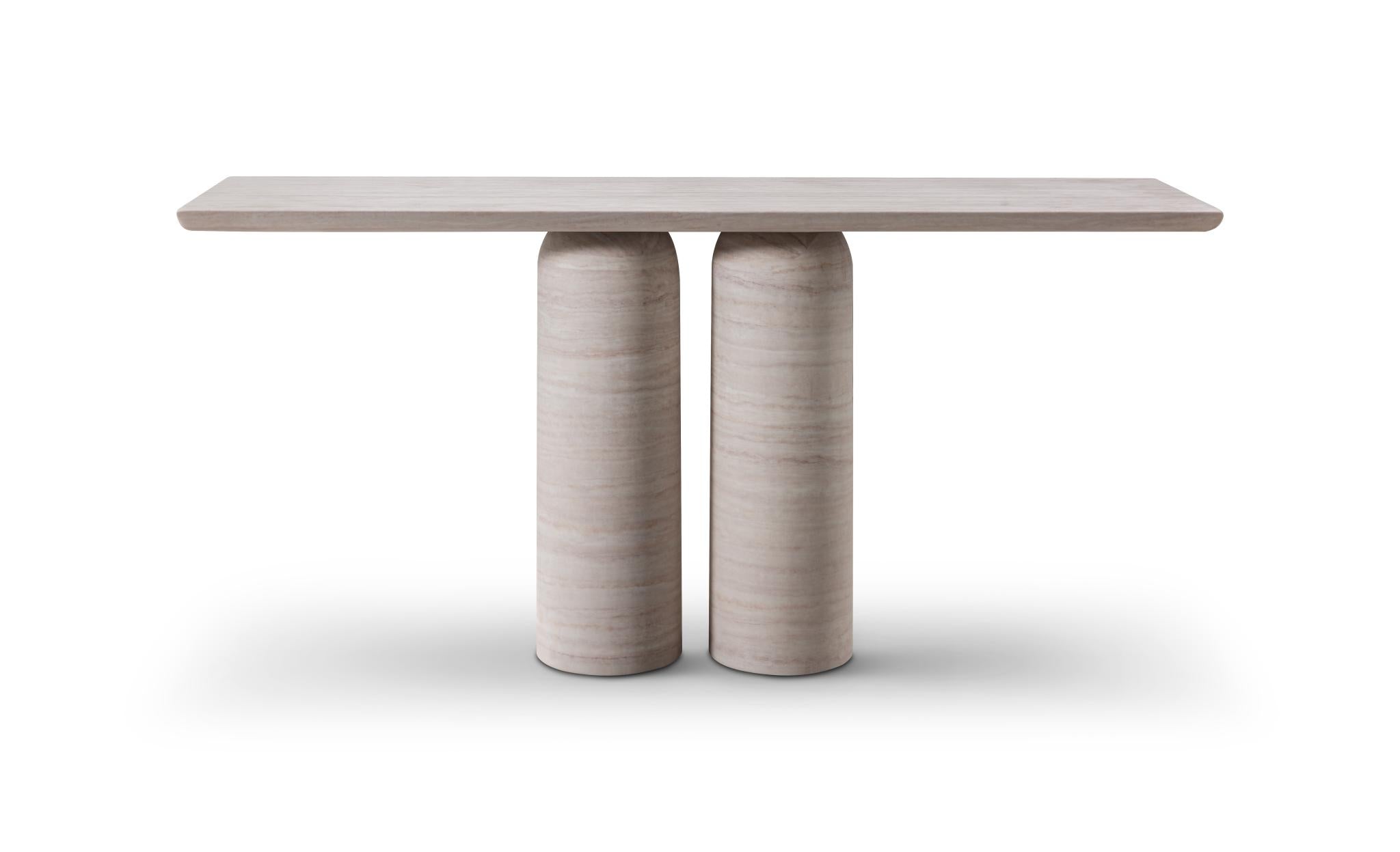 60" Beige Genuine Marble Pedestal Console Table