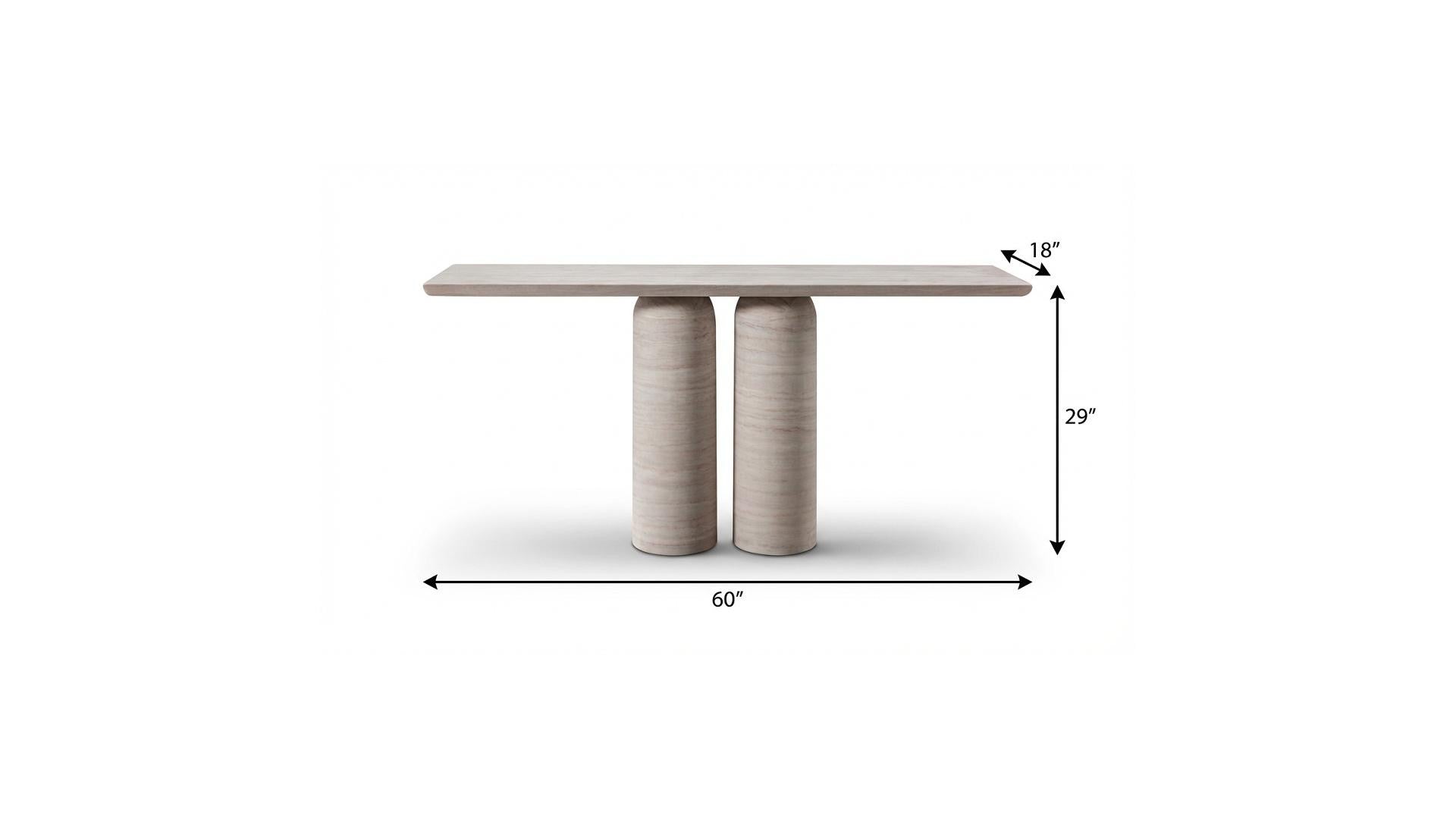 60" Beige Genuine Marble Pedestal Console Table