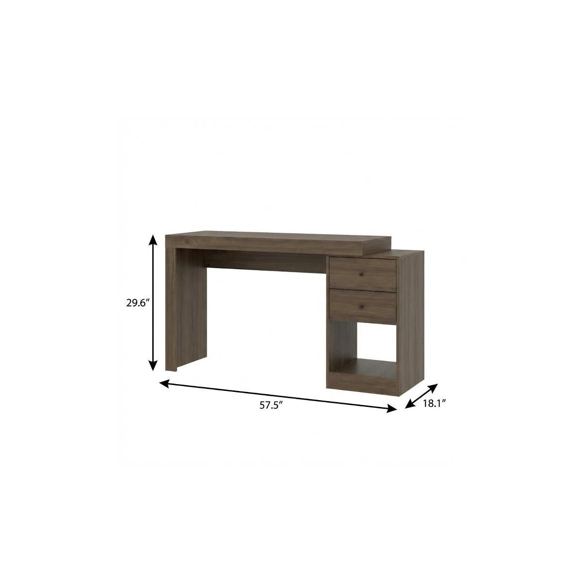 58" Walnut Wood Pedestal Writing Desk With Two Drawers
