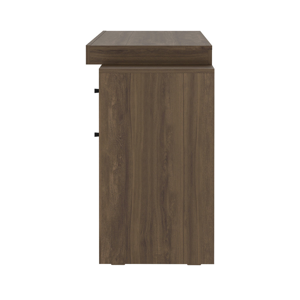 58" Walnut Wood Pedestal Writing Desk With Two Drawers
