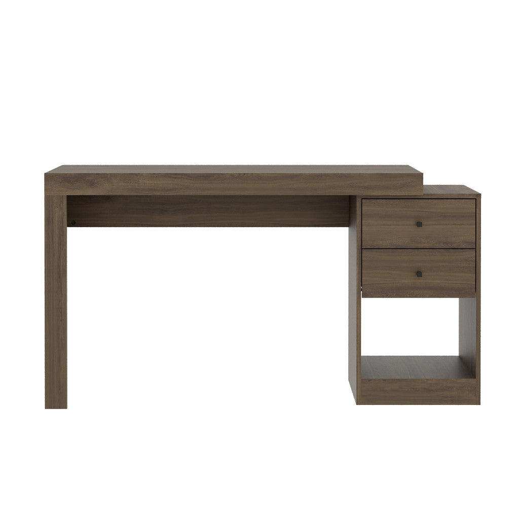 58" Walnut Wood Pedestal Writing Desk With Two Drawers