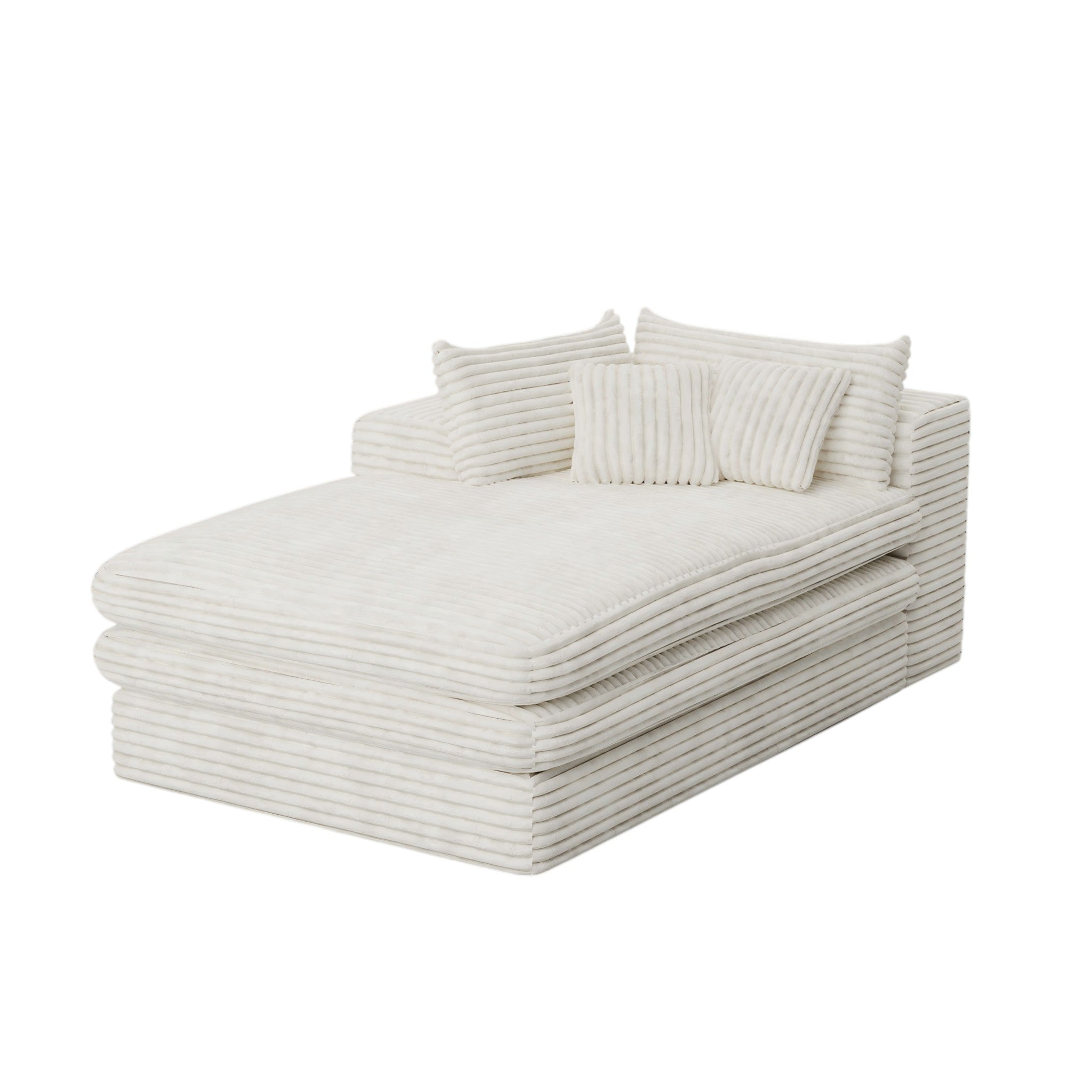 67" White Corduroy Left Hand Facing Chaise Lounge Chair