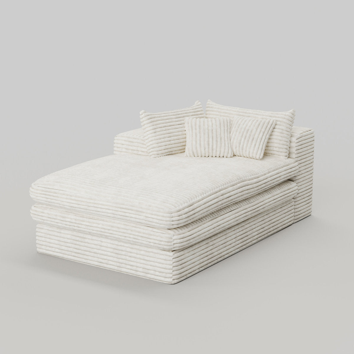 67" White Corduroy Left Hand Facing Chaise Lounge Chair