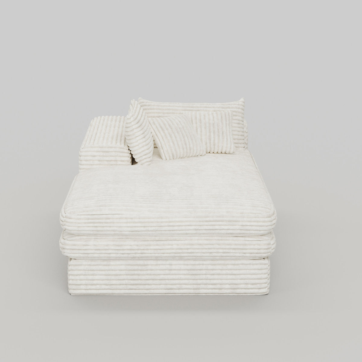 67" White Corduroy Left Hand Facing Chaise Lounge Chair