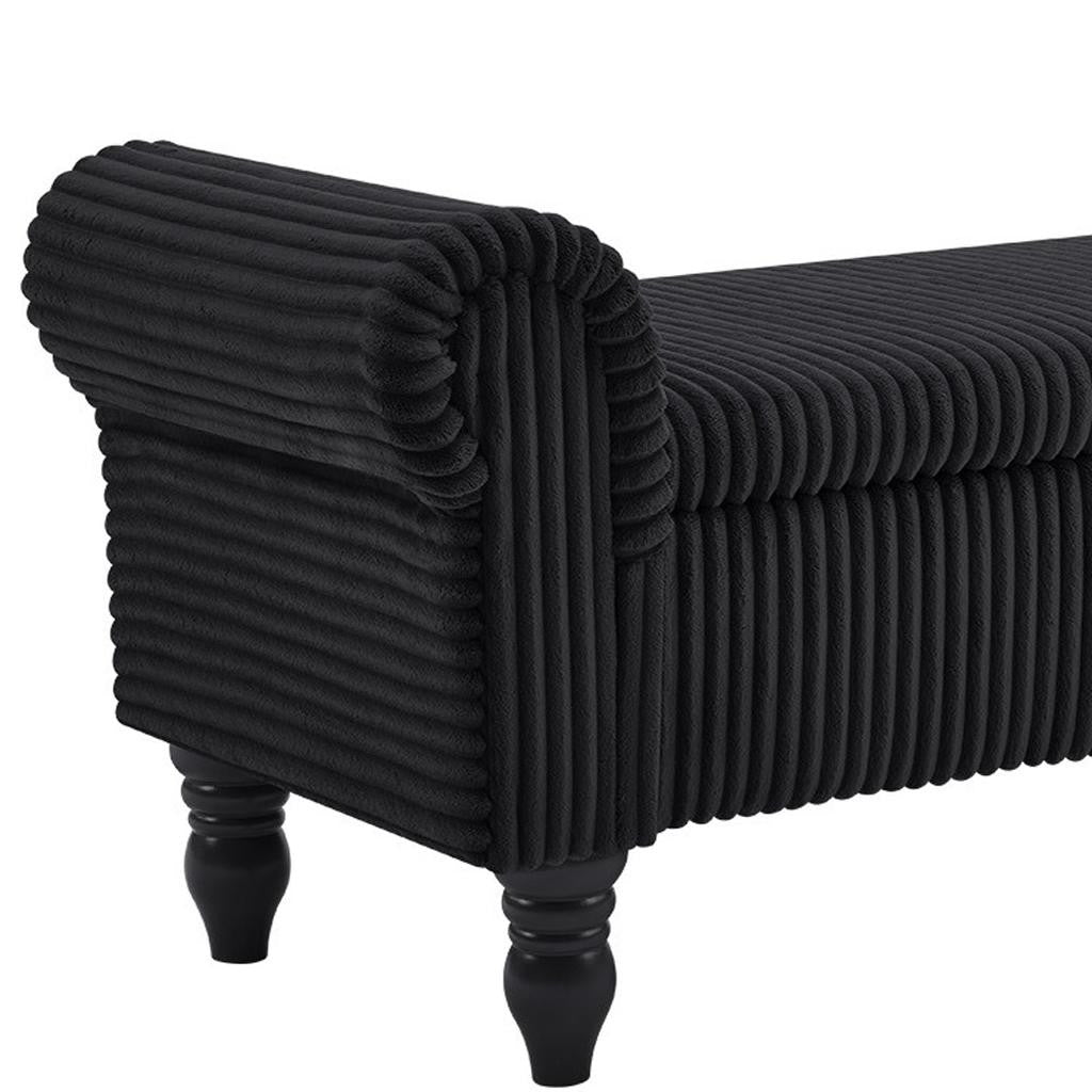55" Black Corduroy and Solid Wood Upholstered Storage Bench With Flip Top